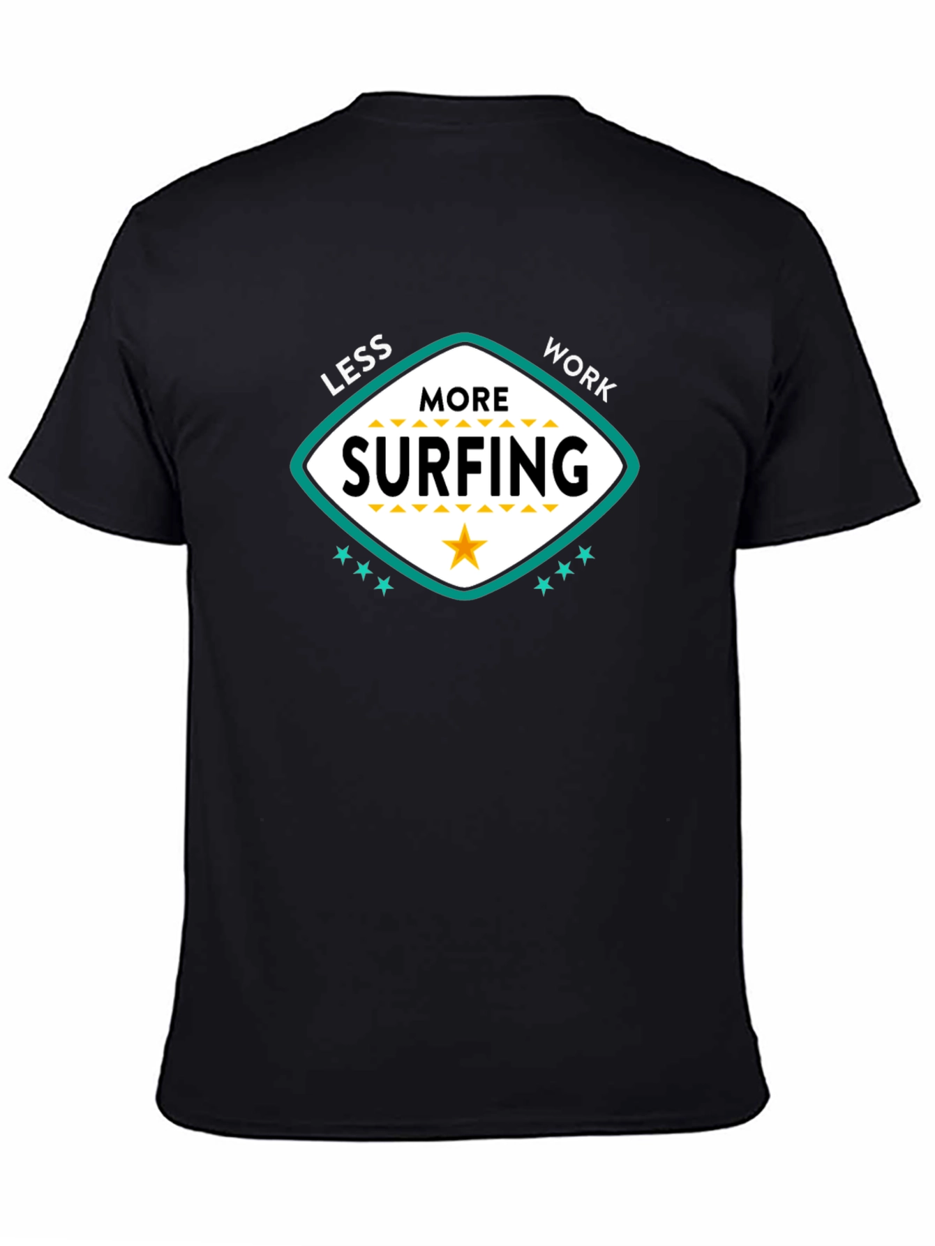 Black Less Work More Surfing Graphic Tee - Black view 4