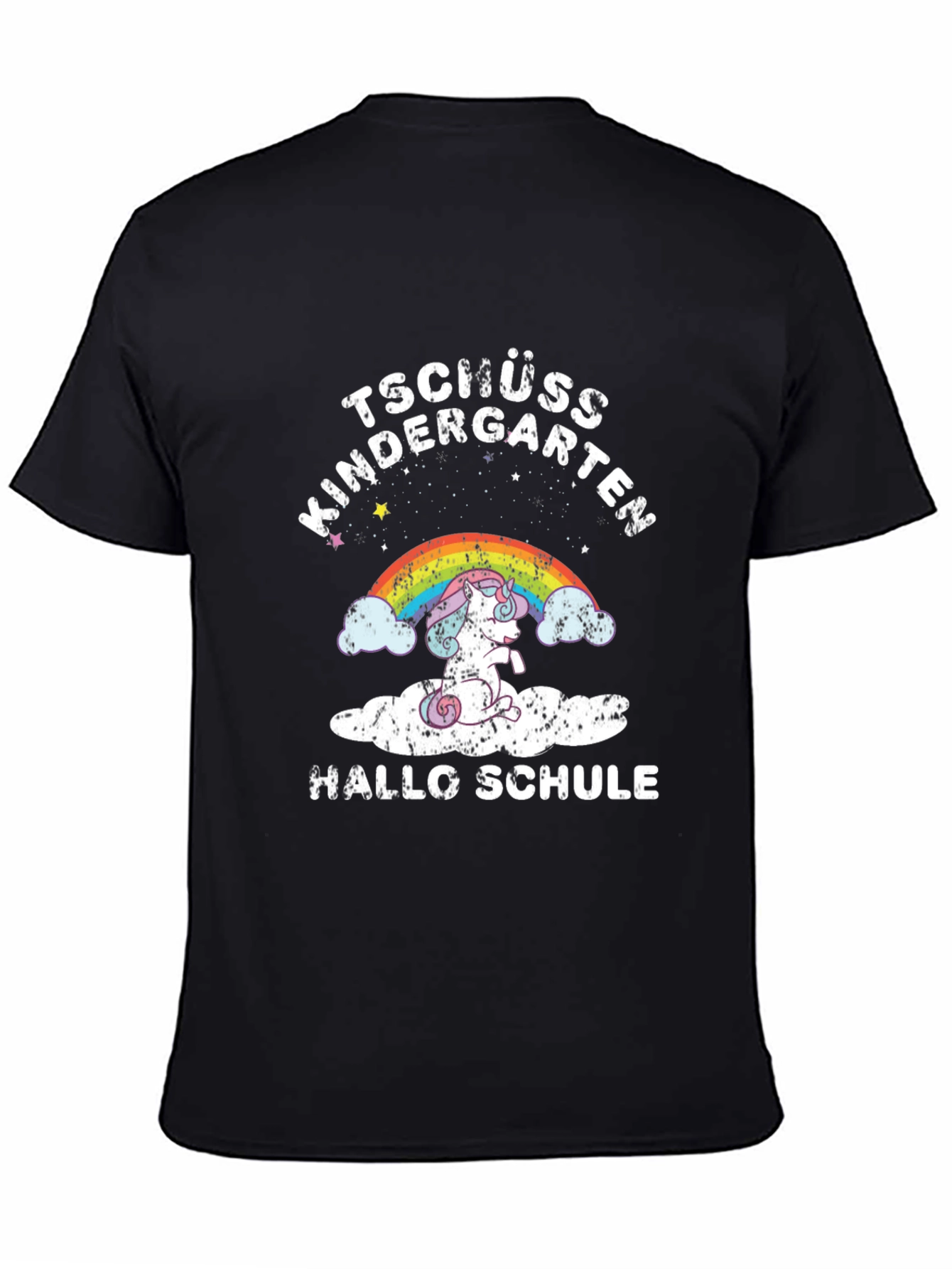 Black Tschüss Kindergarten Hallo Schule Unicorn T-Shirt view 4