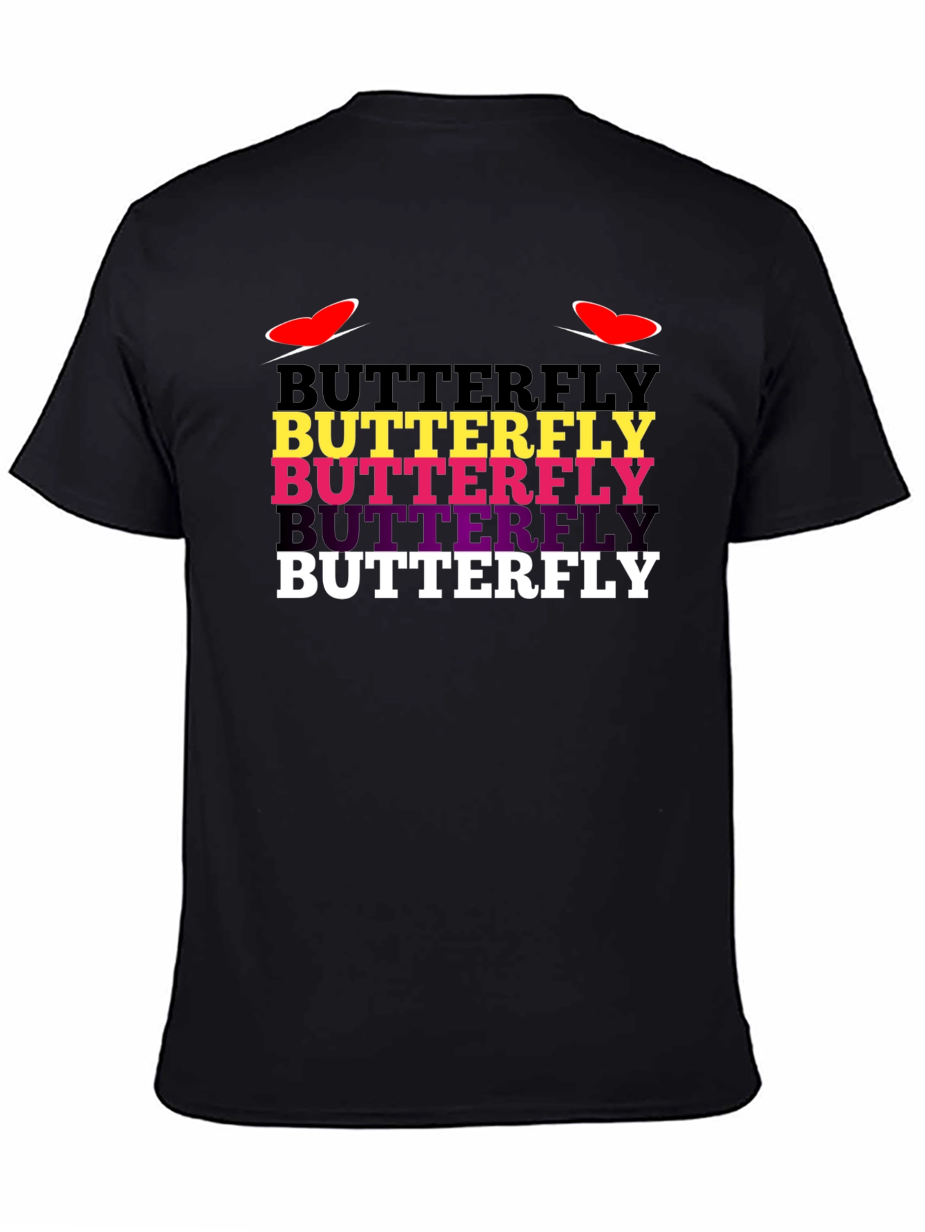 Black Butterfly Text Graphic Tee - Trendy Casual T-Shirt view 4