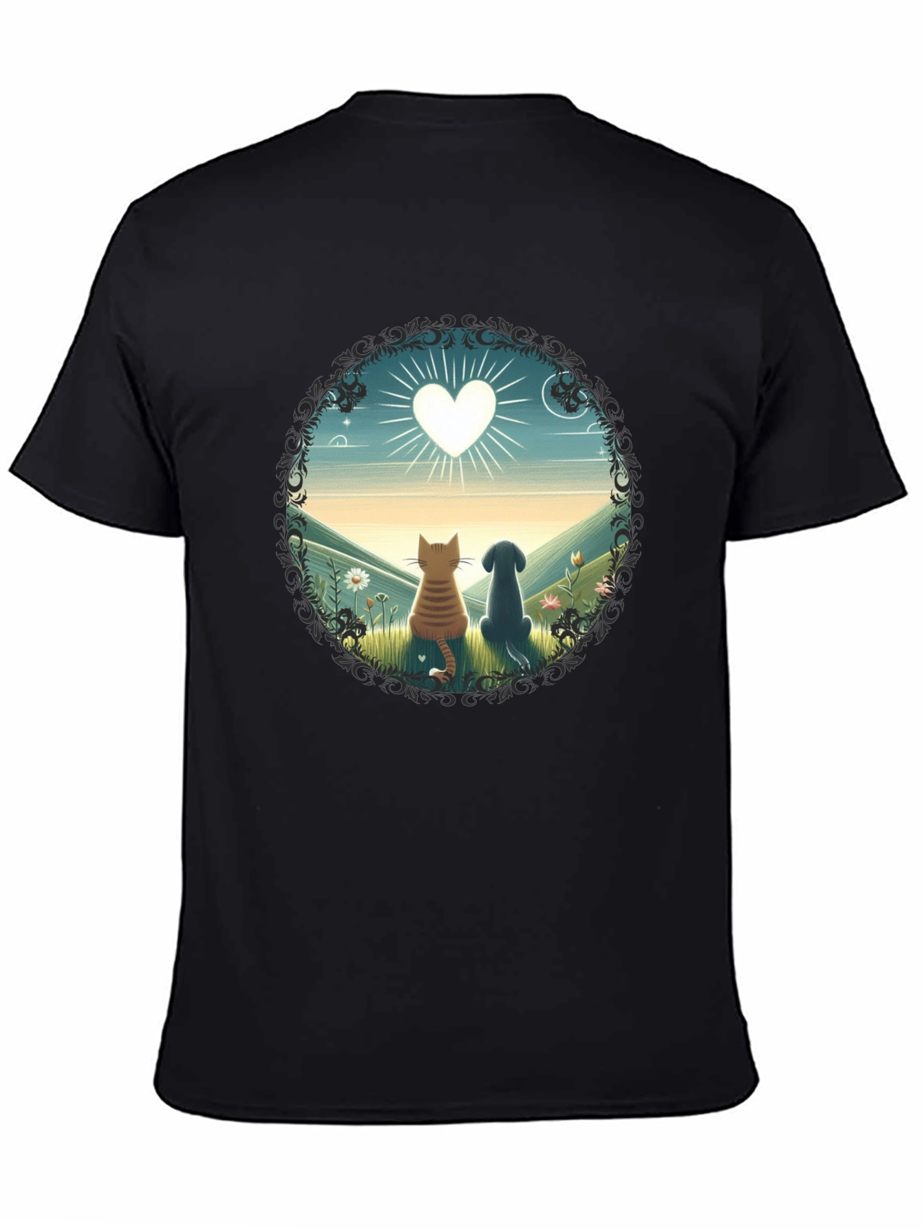 Black Cat & Dog Love T-Shirt view 4