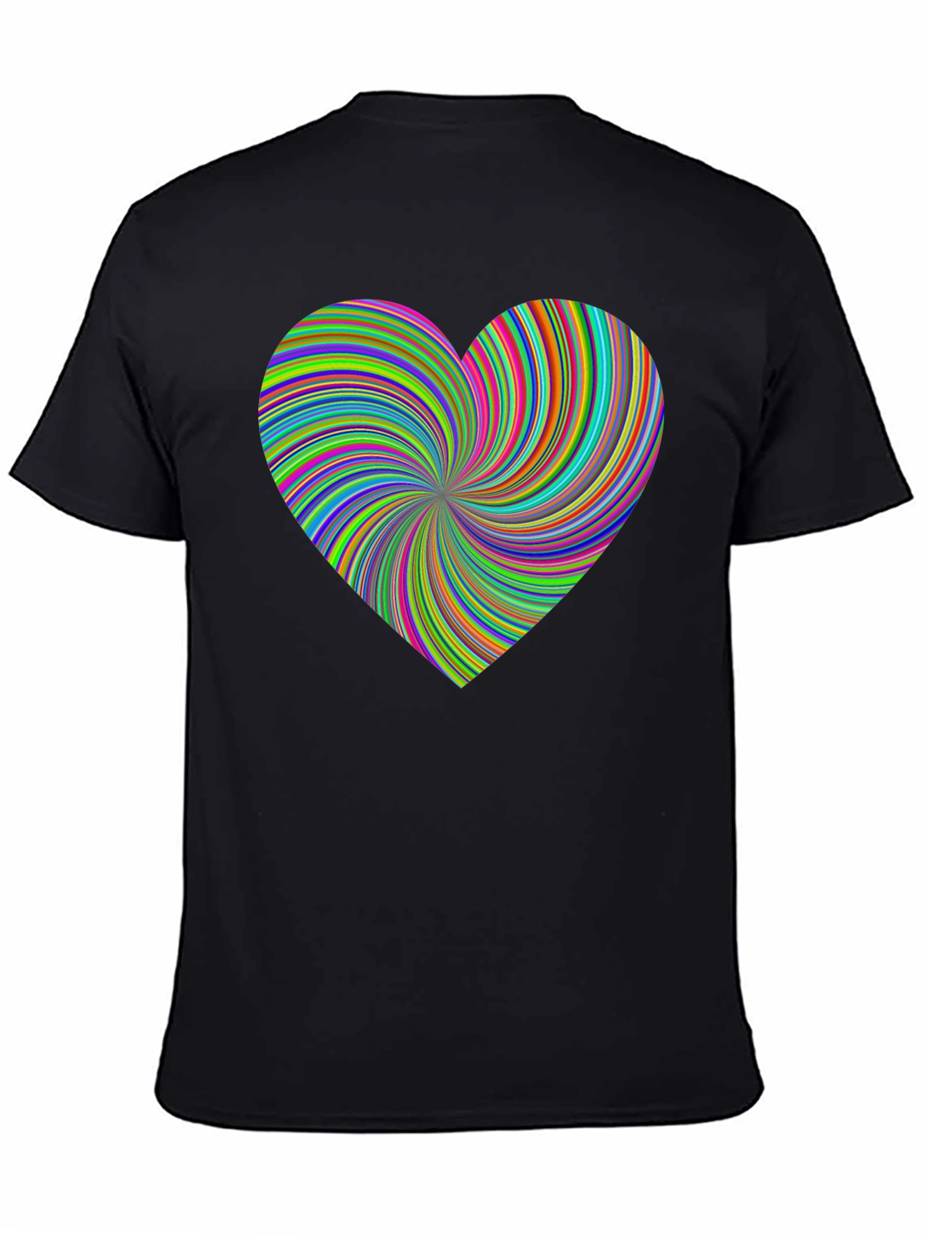 Black Vibrant Swirl Heart Black T-Shirt - Modern Artistic Tee view 4