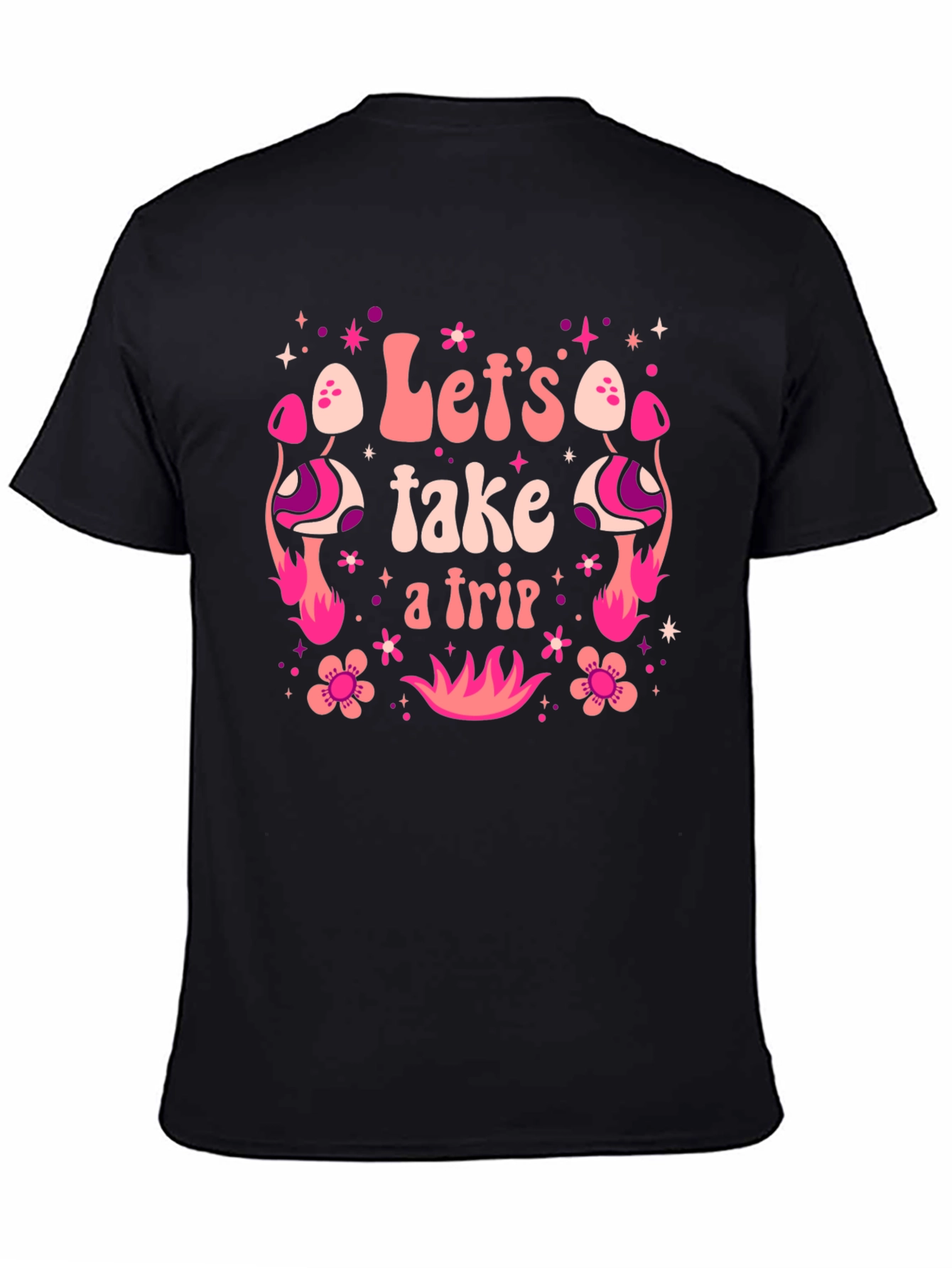 Black Let's Take A Trip Graphic Tee - Retro Psychedelic Design view 4