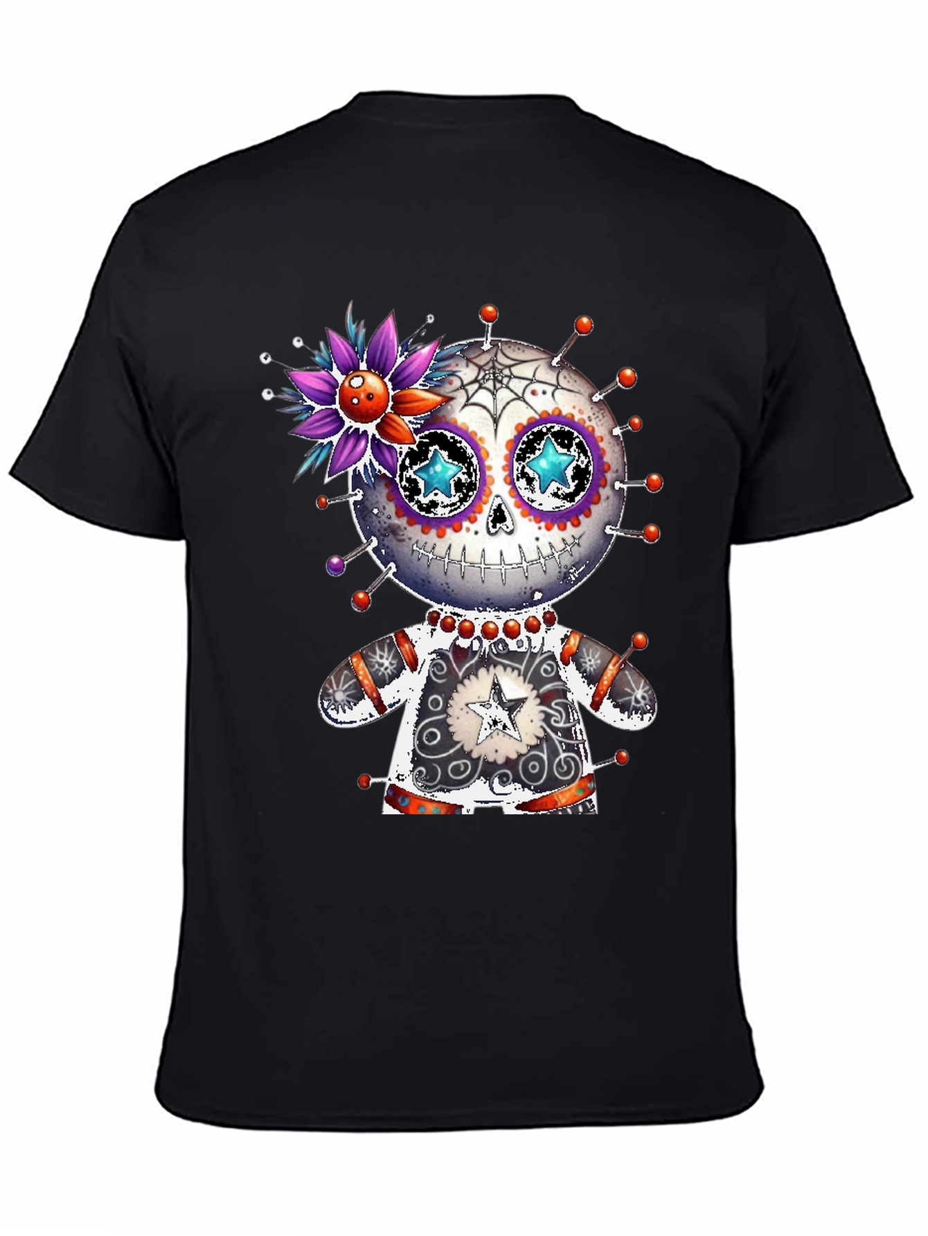 Black Sugar Skull Voodoo Doll T-Shirt view 4