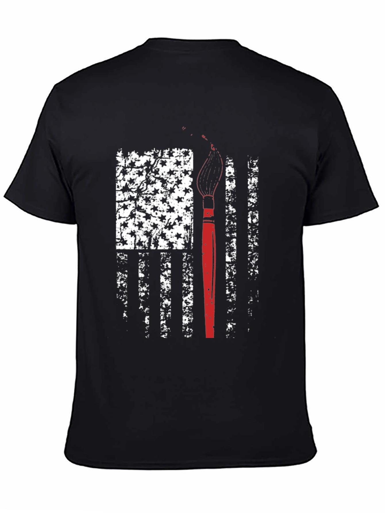 Black Patriotic Artist T-Shirt - American Flag Paintbrush Design view 4