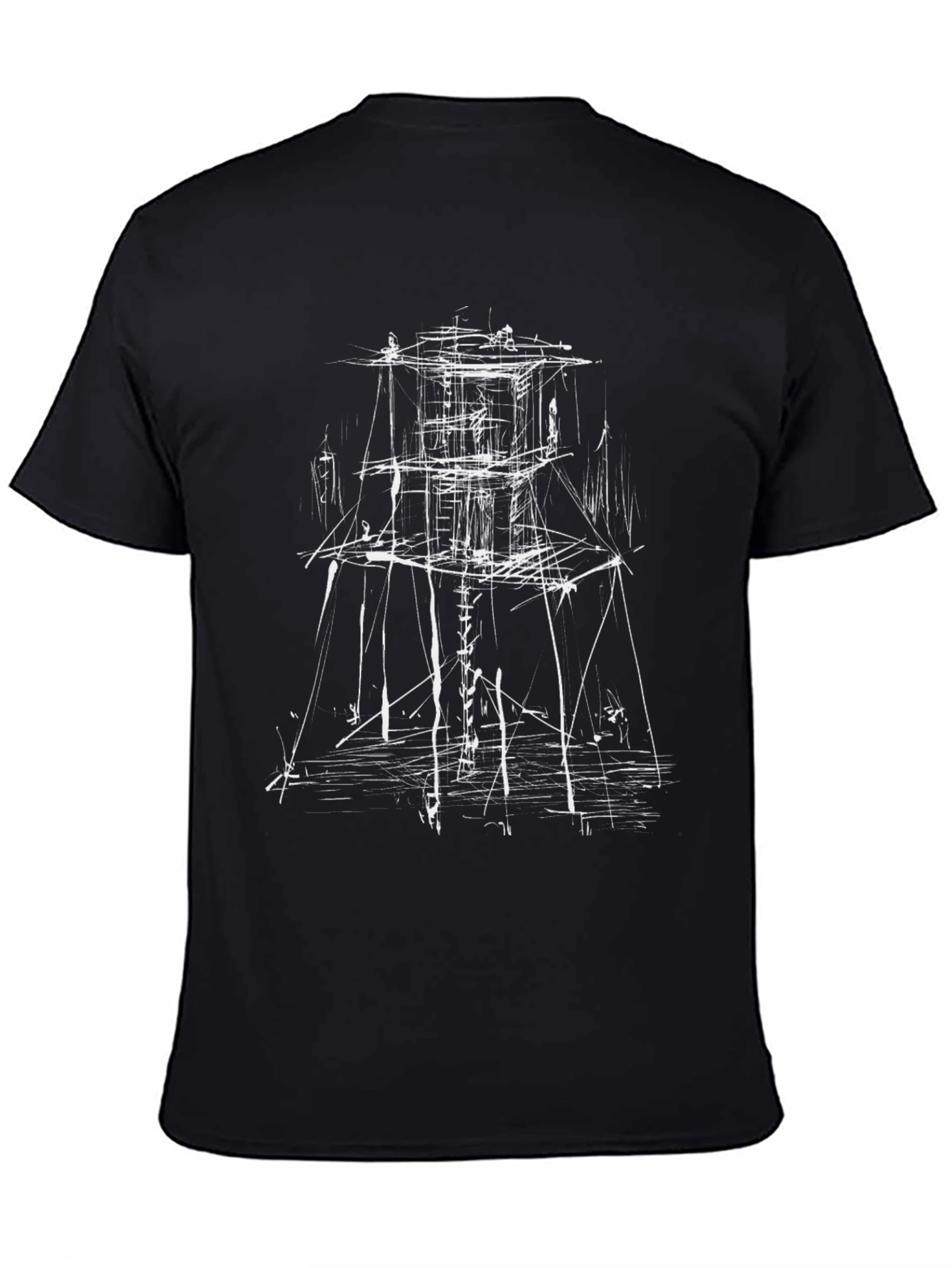Black Abstract Structure Graphic Tee - Black Cotton Blend view 4