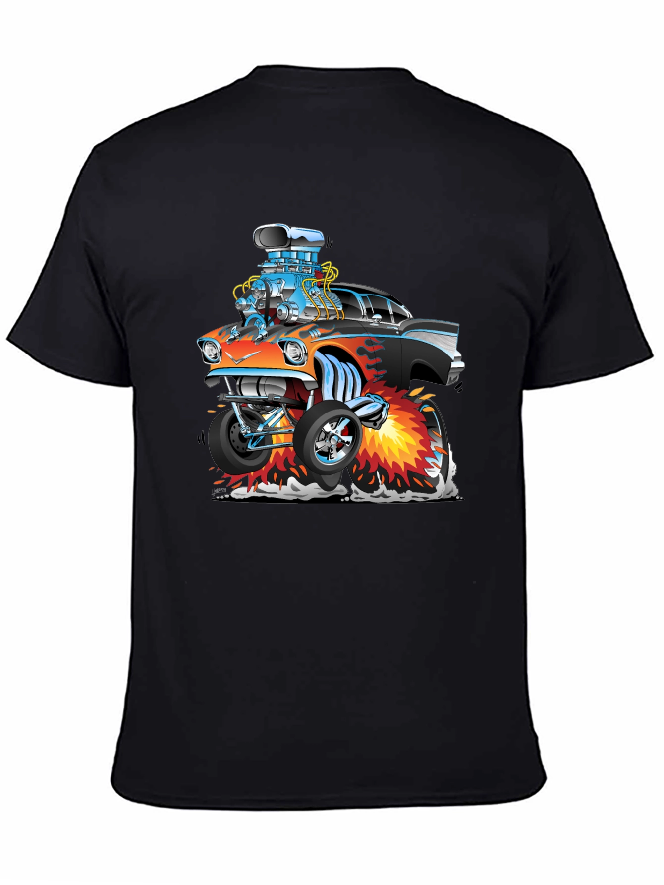 Black Cartoon Hot Rod T-Shirt - Black view 4