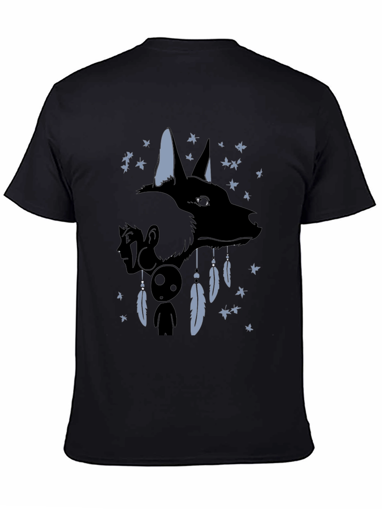 Black Anime Wolf Dreamcatcher Graphic T-Shirt view 4