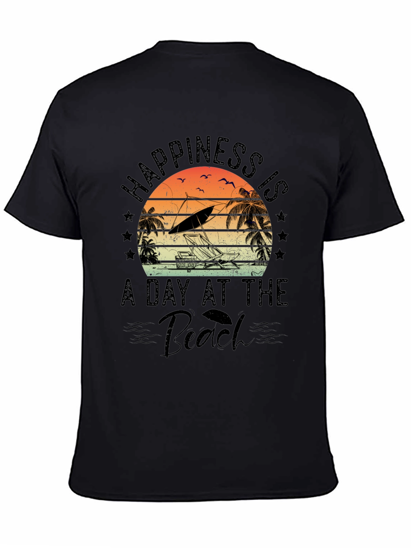 Black Happiness Is A Day At The Beach T-Shirt view 4