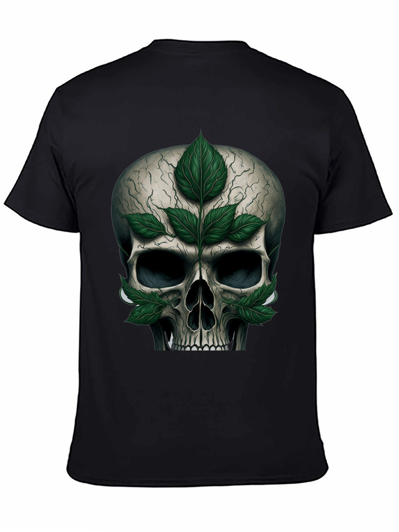 Black Skull & Leaves Graphic T-Shirt view 4
