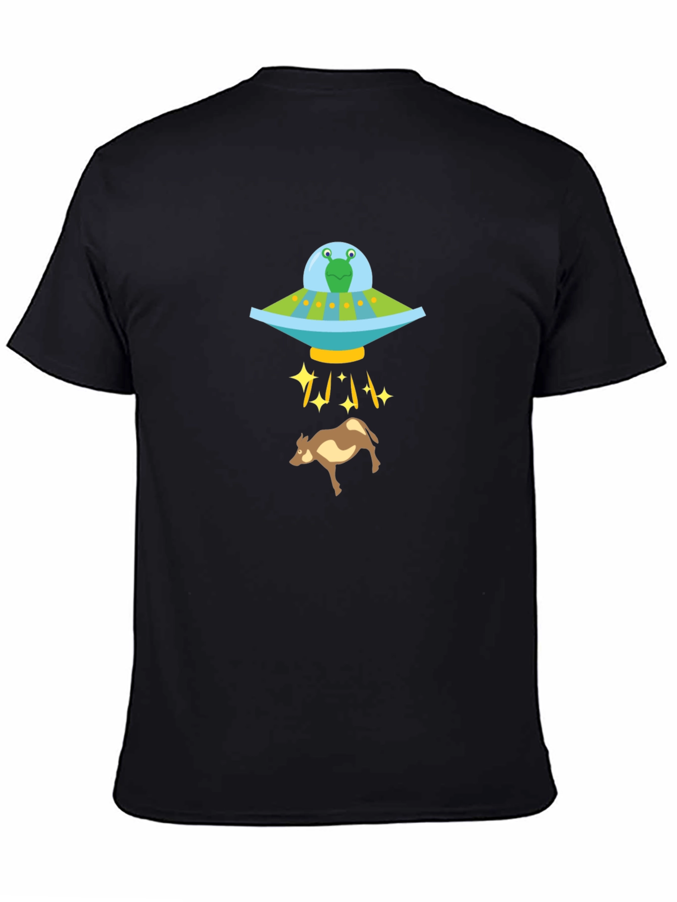 Black Alien Abduction Graphic Tee - Cow UFO Shirt view 4