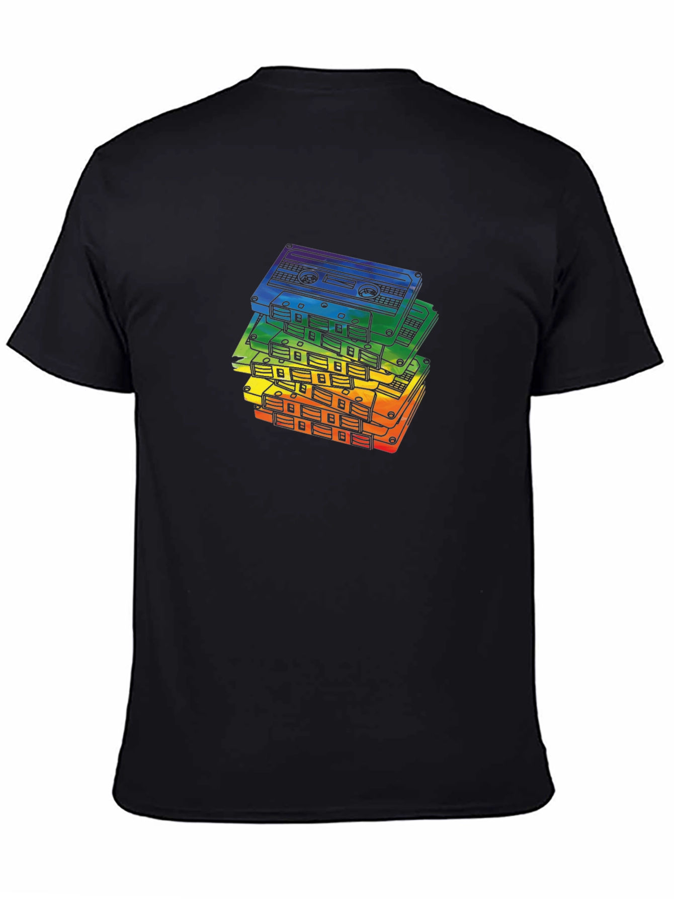 Black Retro Rainbow Cassette Tapes Black T-Shirt view 4