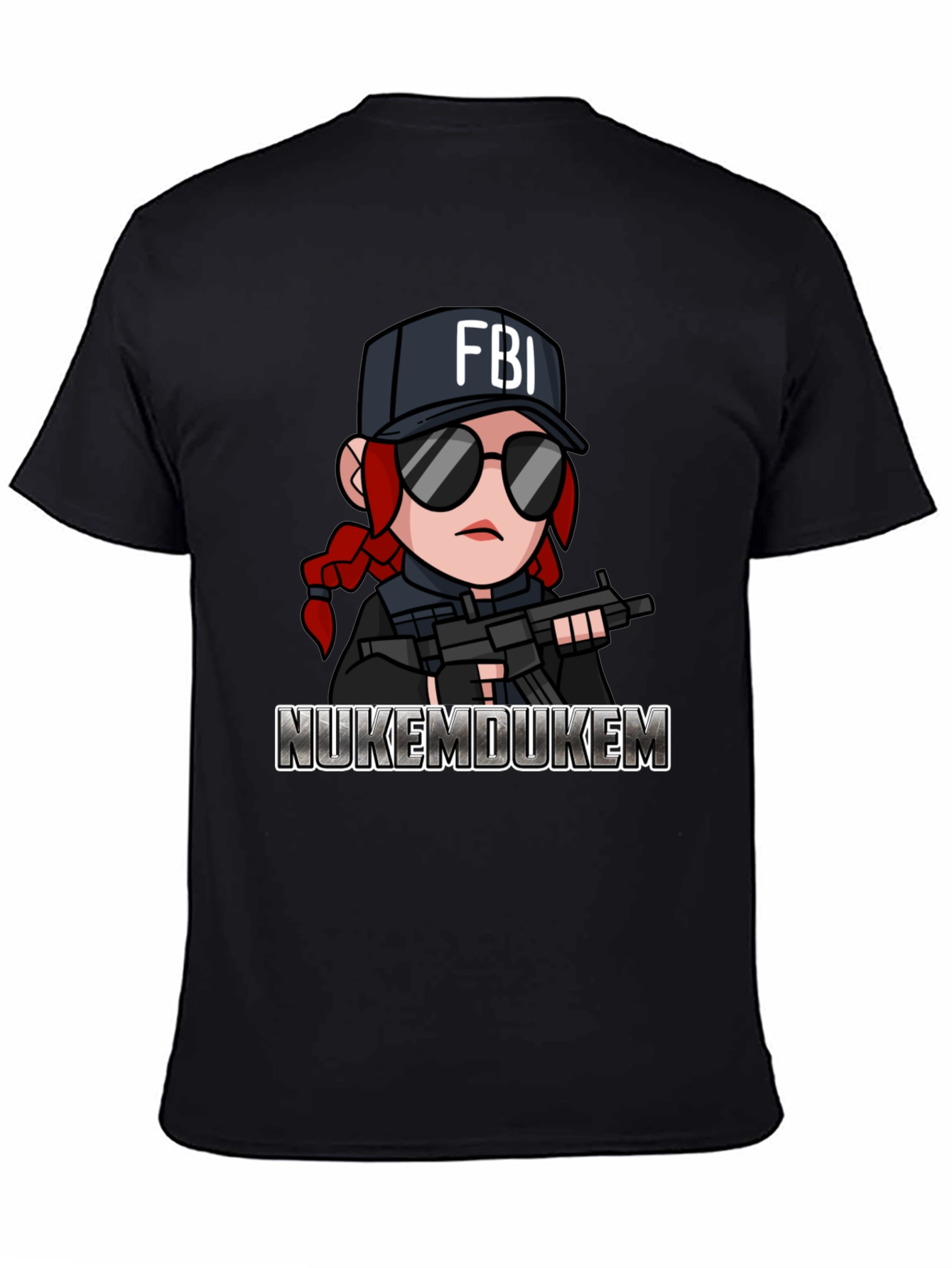 Black FBI Cartoon Graphic T-Shirt - NukeMDukeM view 4