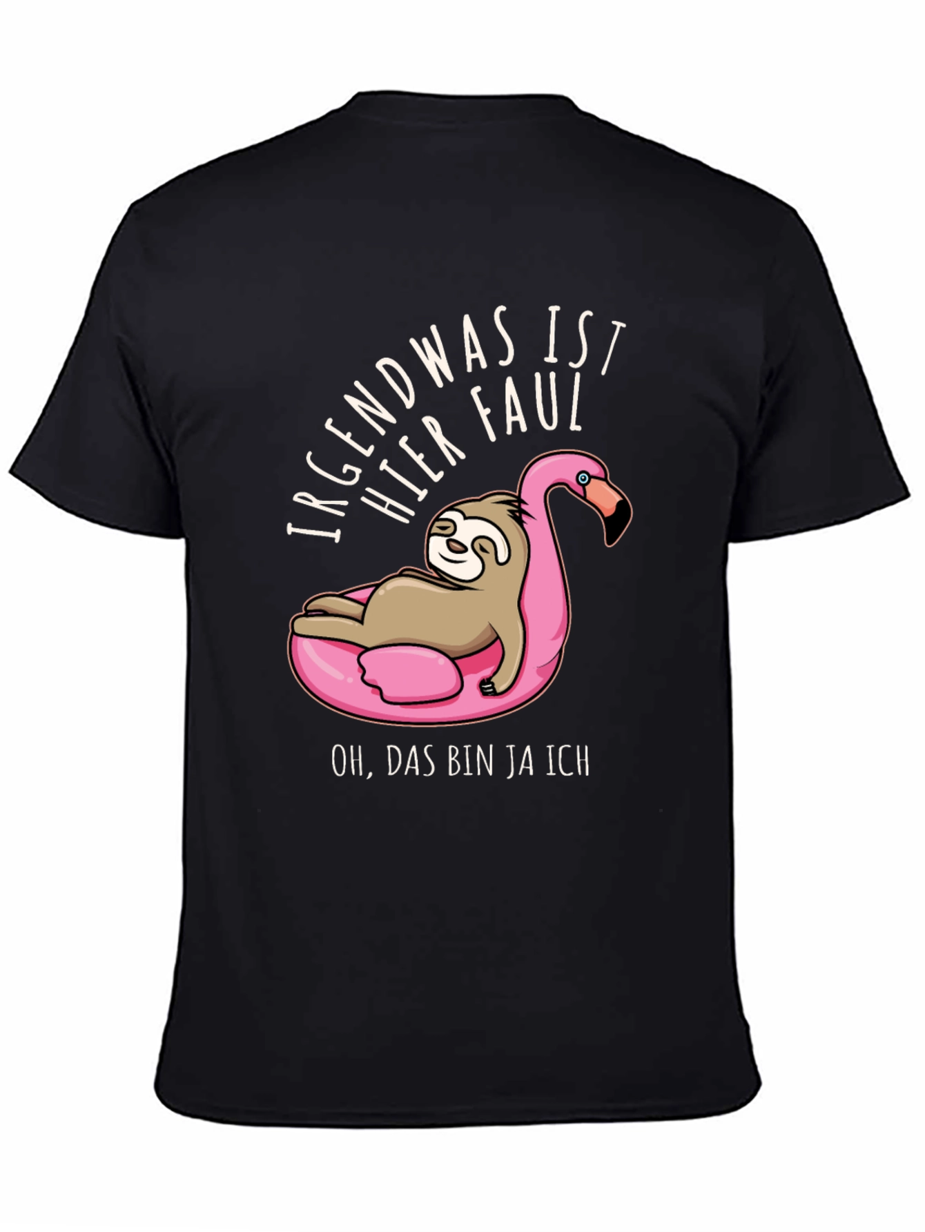 Black Lazy Sloth Flamingo Pool Float Graphic T-Shirt view 4