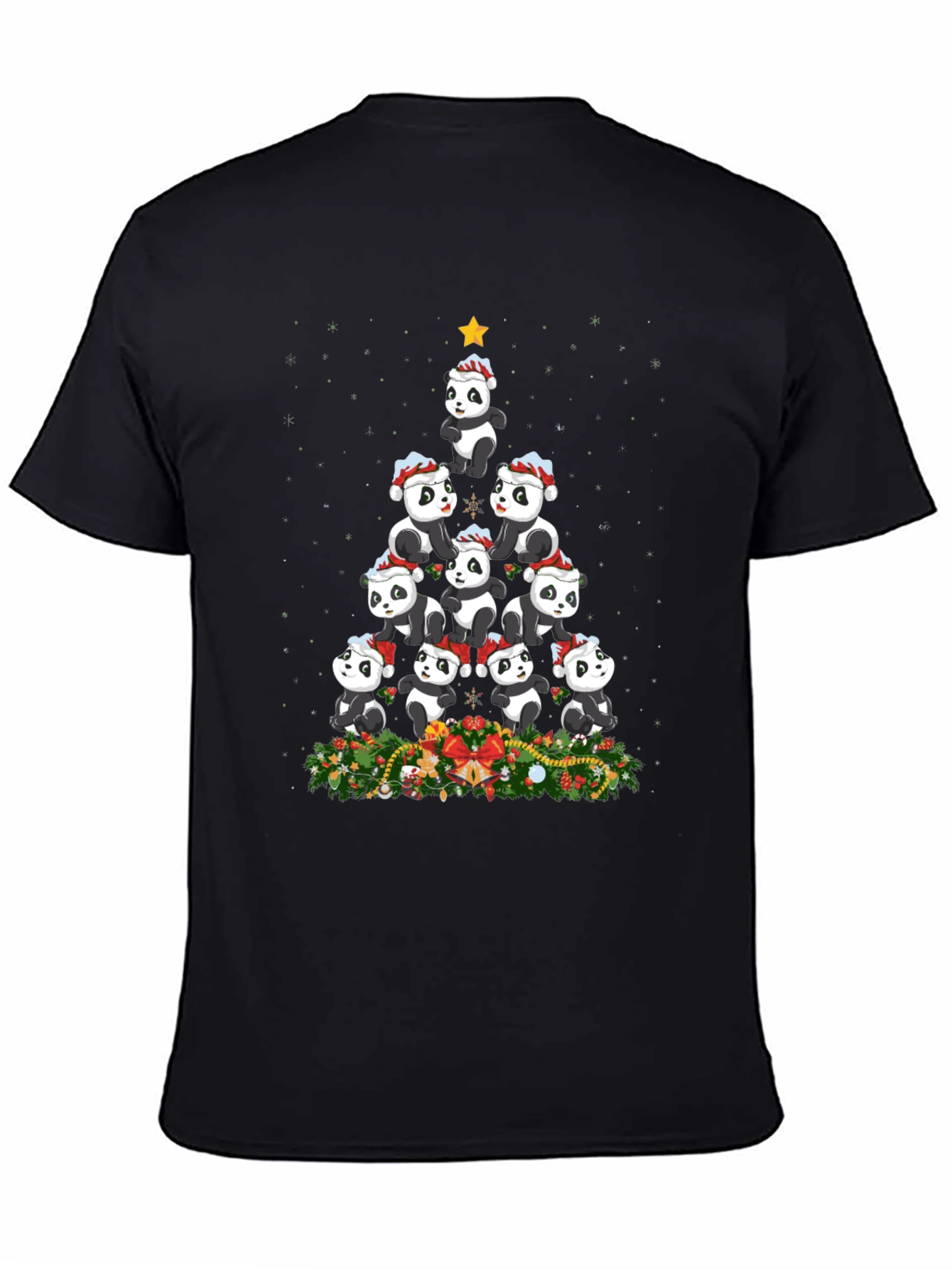 Black Panda Christmas Tree T-Shirt view 4
