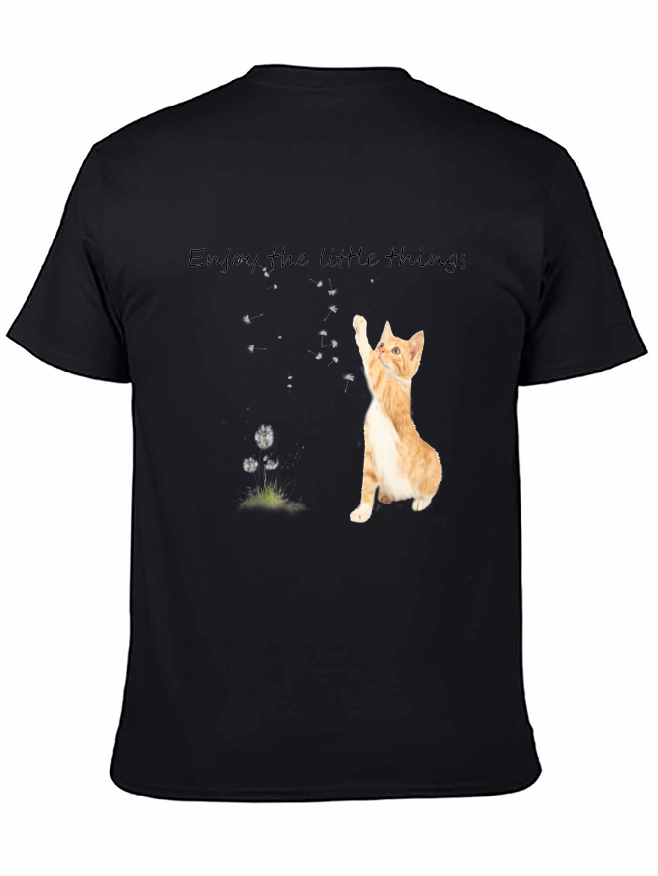 Black Cute Cat 'Enjoy the Little Things' Black T-Shirt view 4
