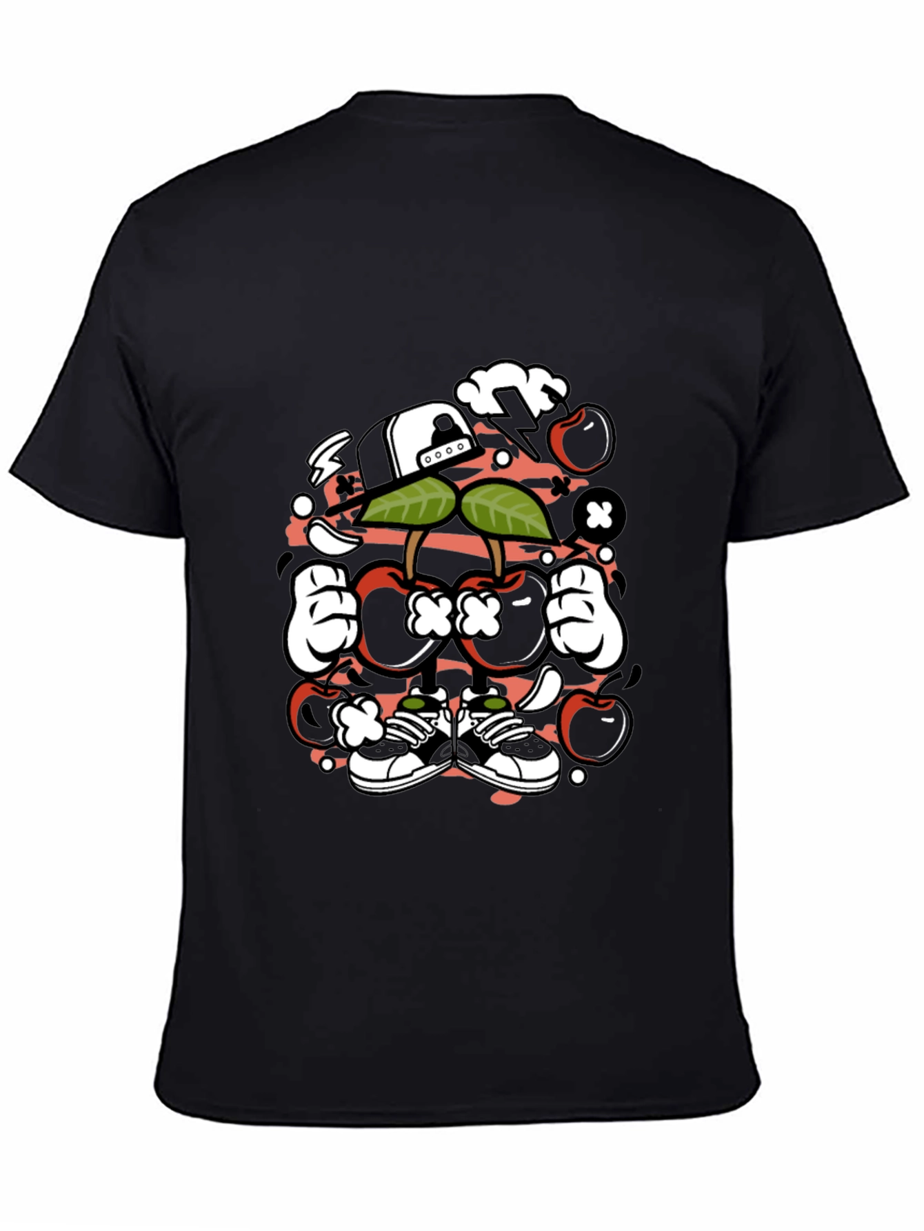 Black Unique Cartoon Cherry Graphic Black T-Shirt view 4