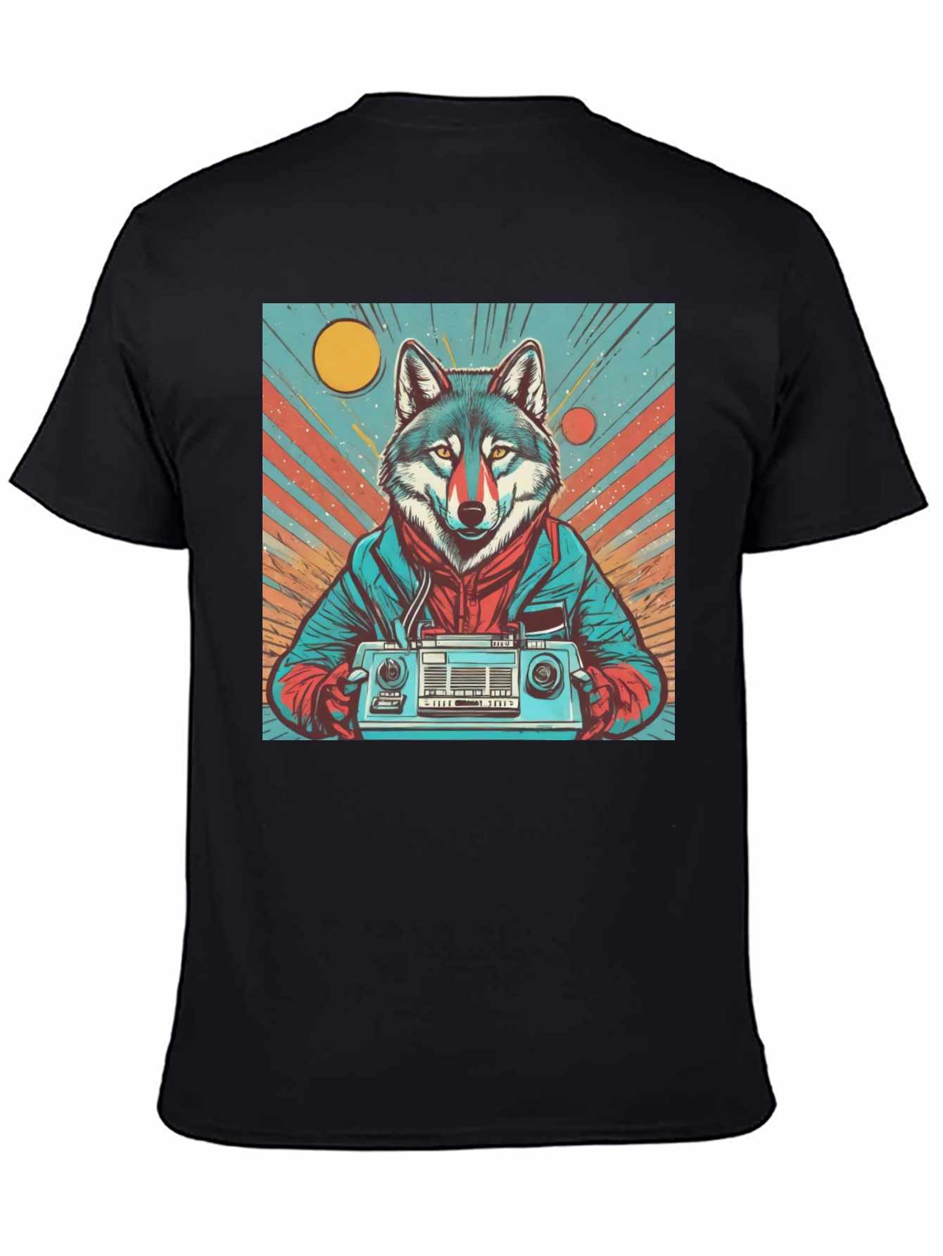 Black Retro Wolf Boombox Graphic Tee view 4