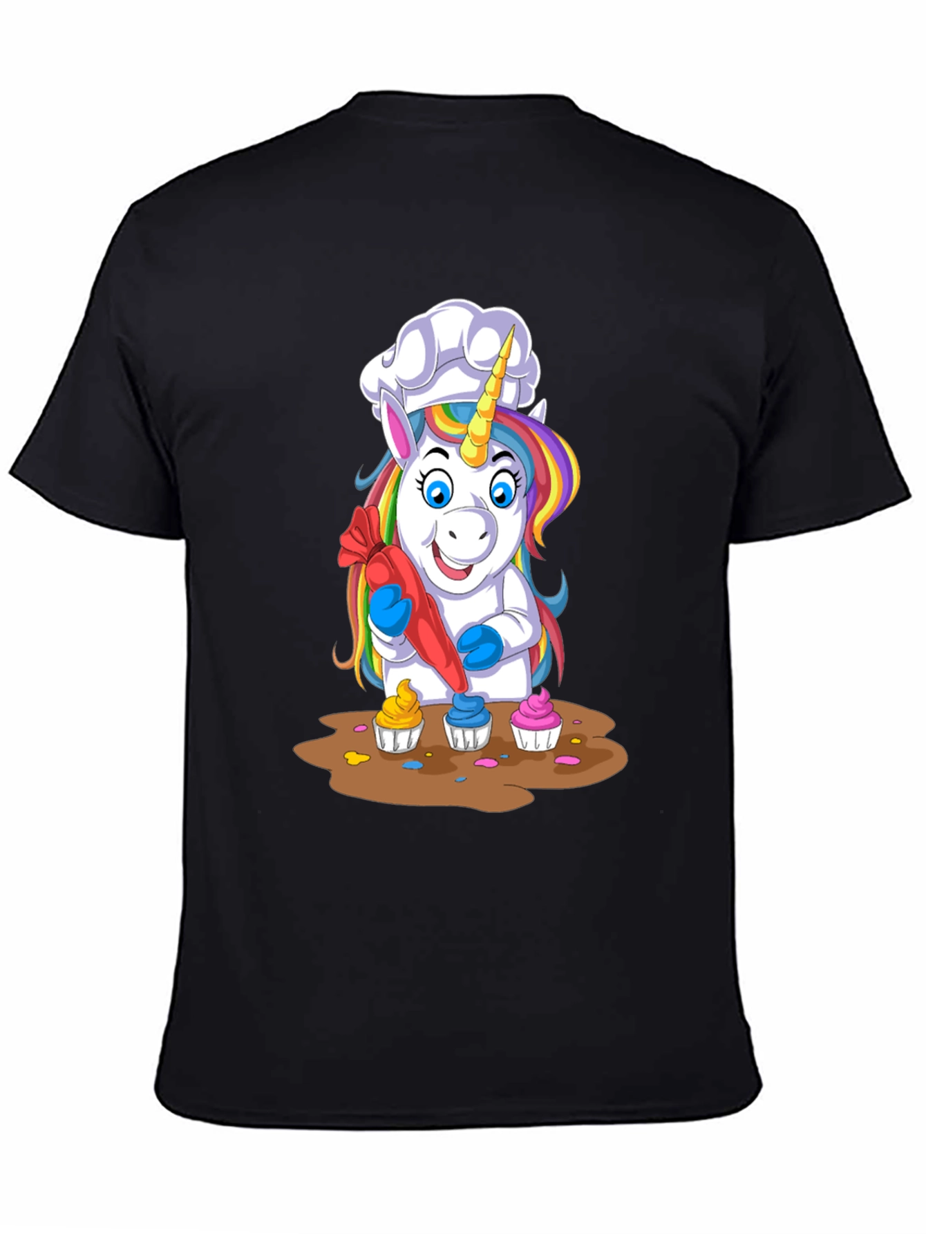 Black Unicorn Chef Cupcake T-Shirt view 4