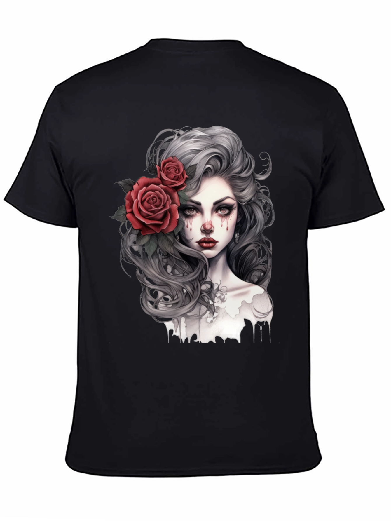 Black Gothic Rose Woman Graphic Print Black Tee view 4