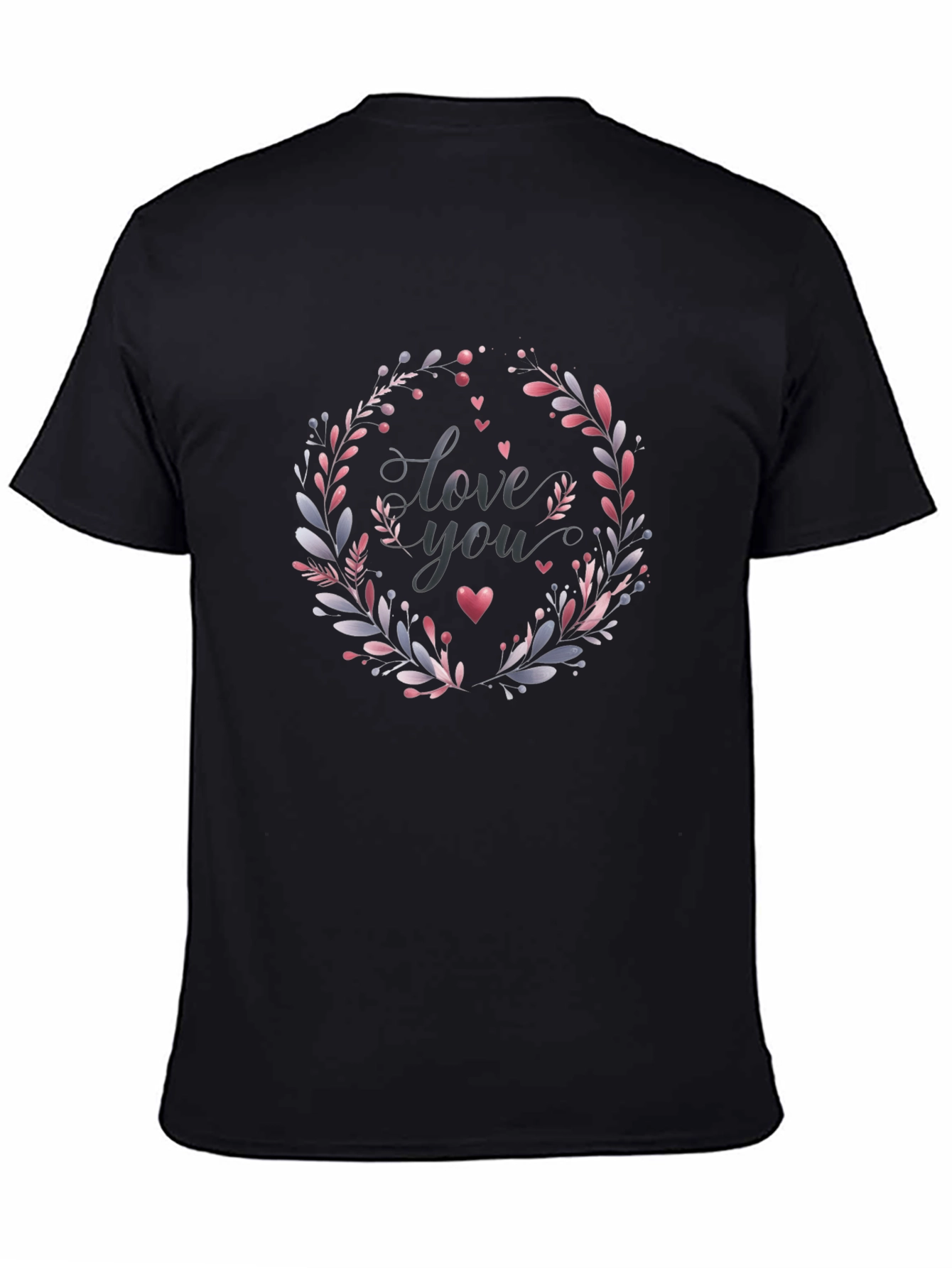 Black Love You Floral Wreath Black T-Shirt view 4