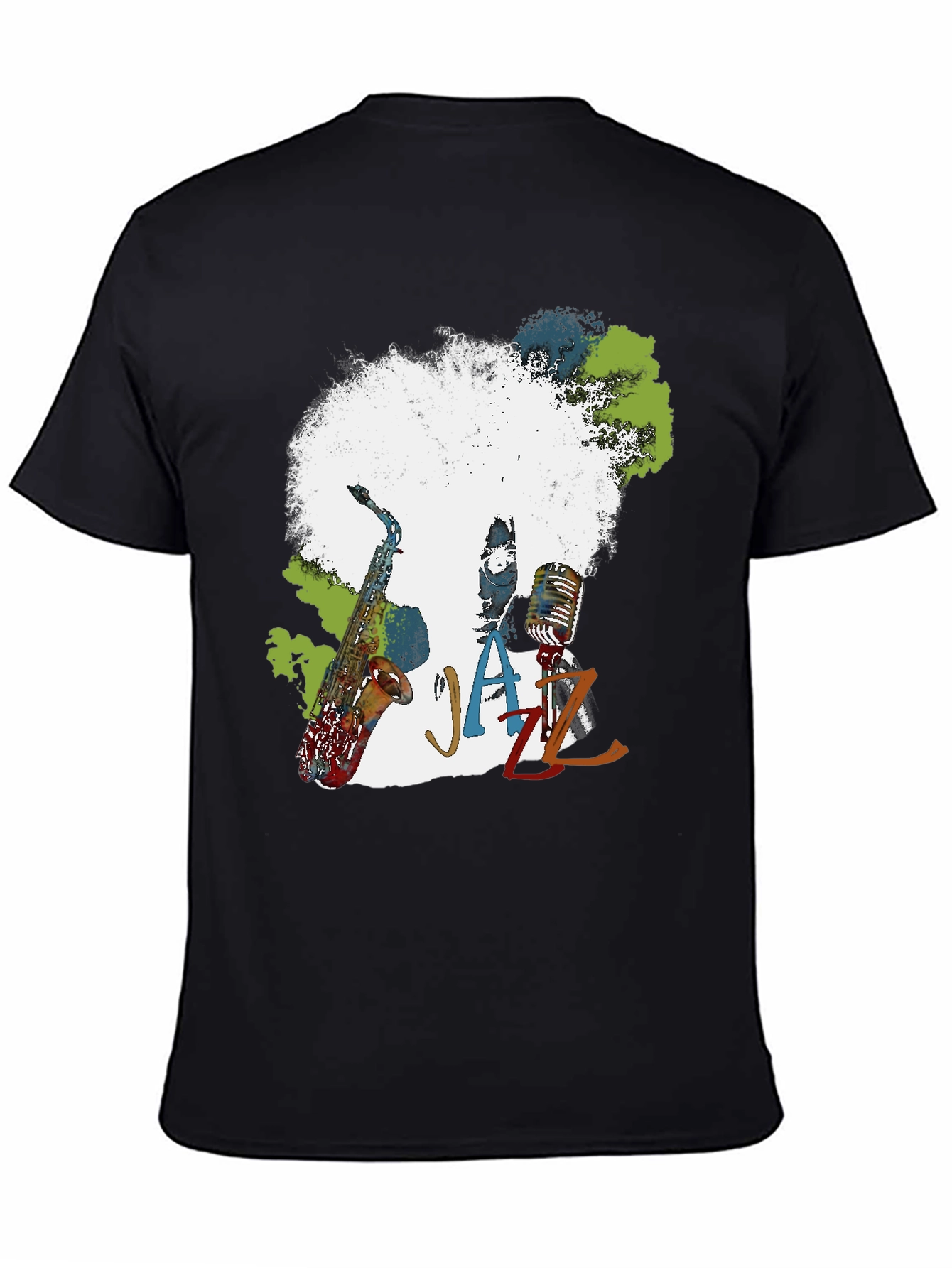 Black Jazz Music T-Shirt - Afro Saxophone Microphone view 4