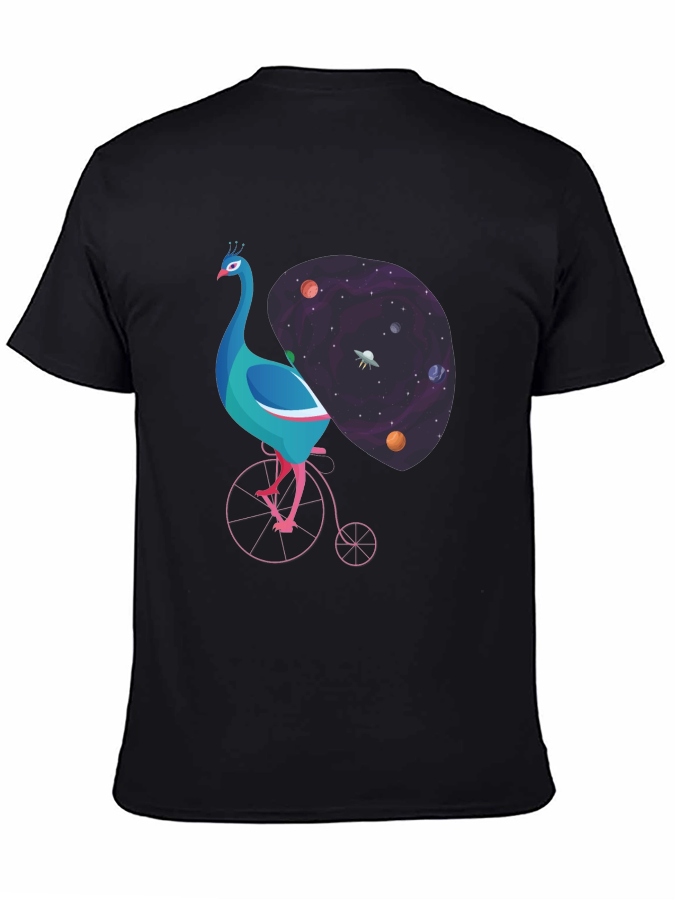 Black Cosmic Peacock Bike Graphic Tee view 4
