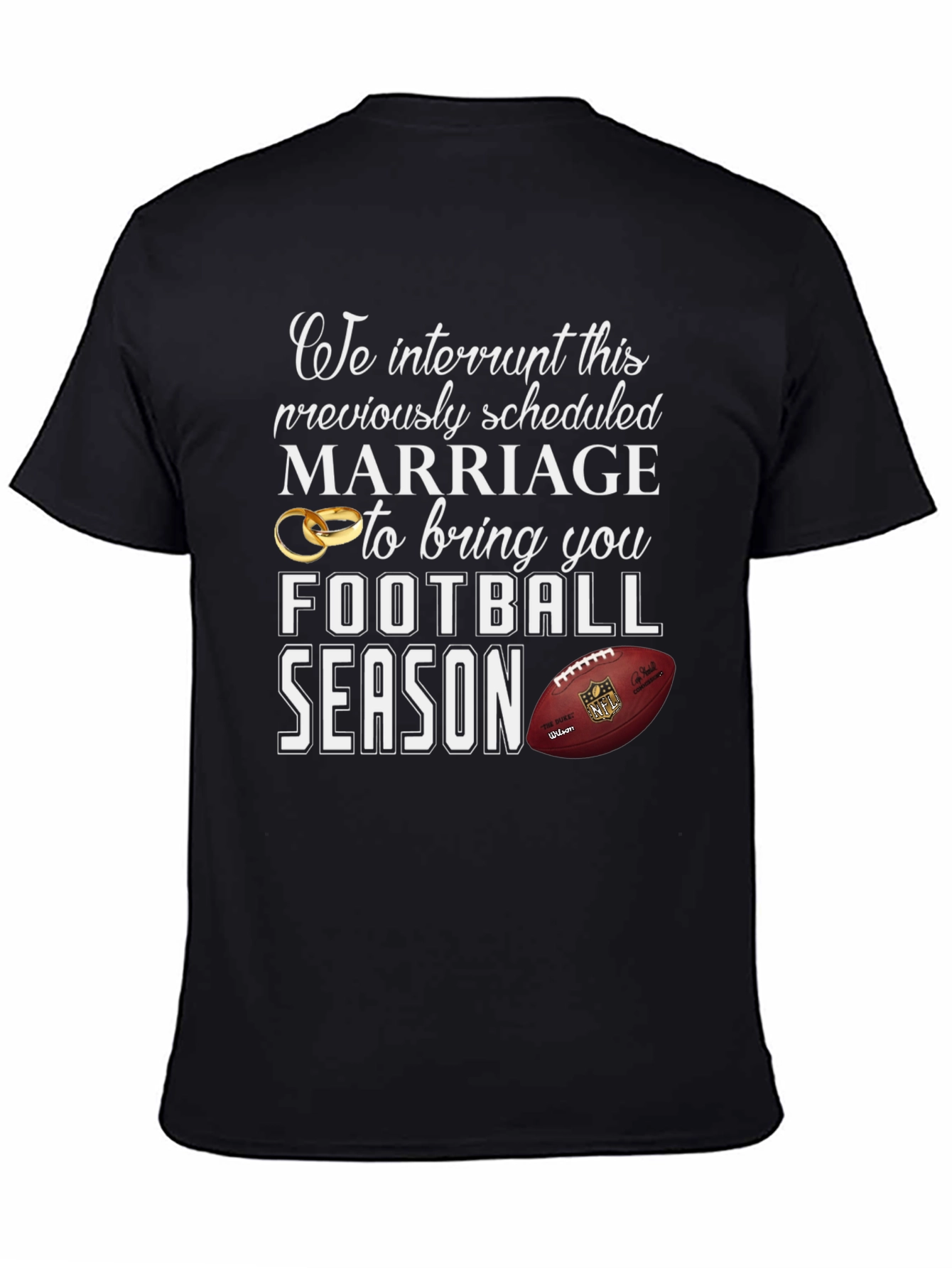 Black Funny Football Season Marriage T-Shirt view 4