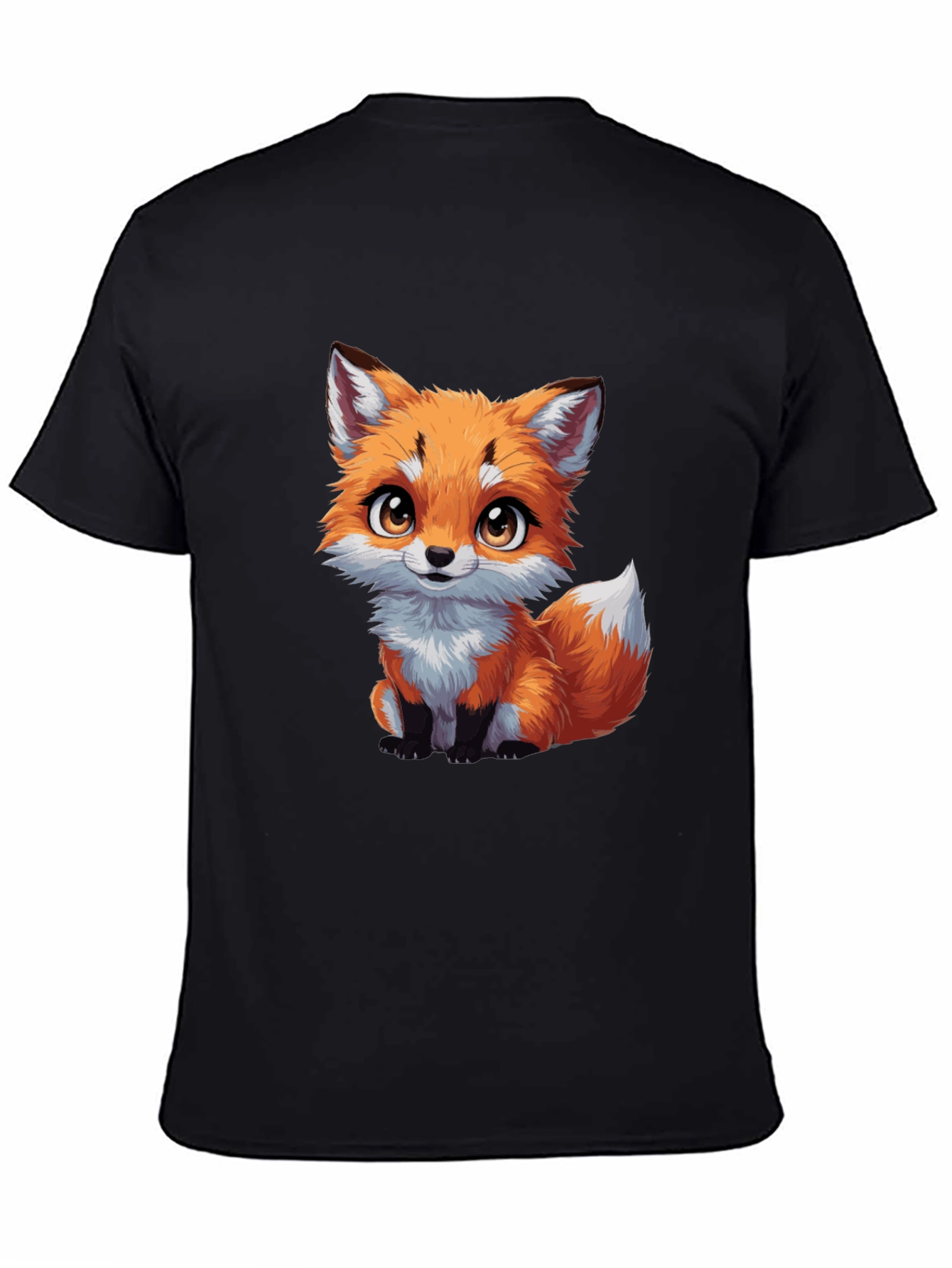 Black Cute Fox Graphic Tee - Black Cotton T-Shirt view 4