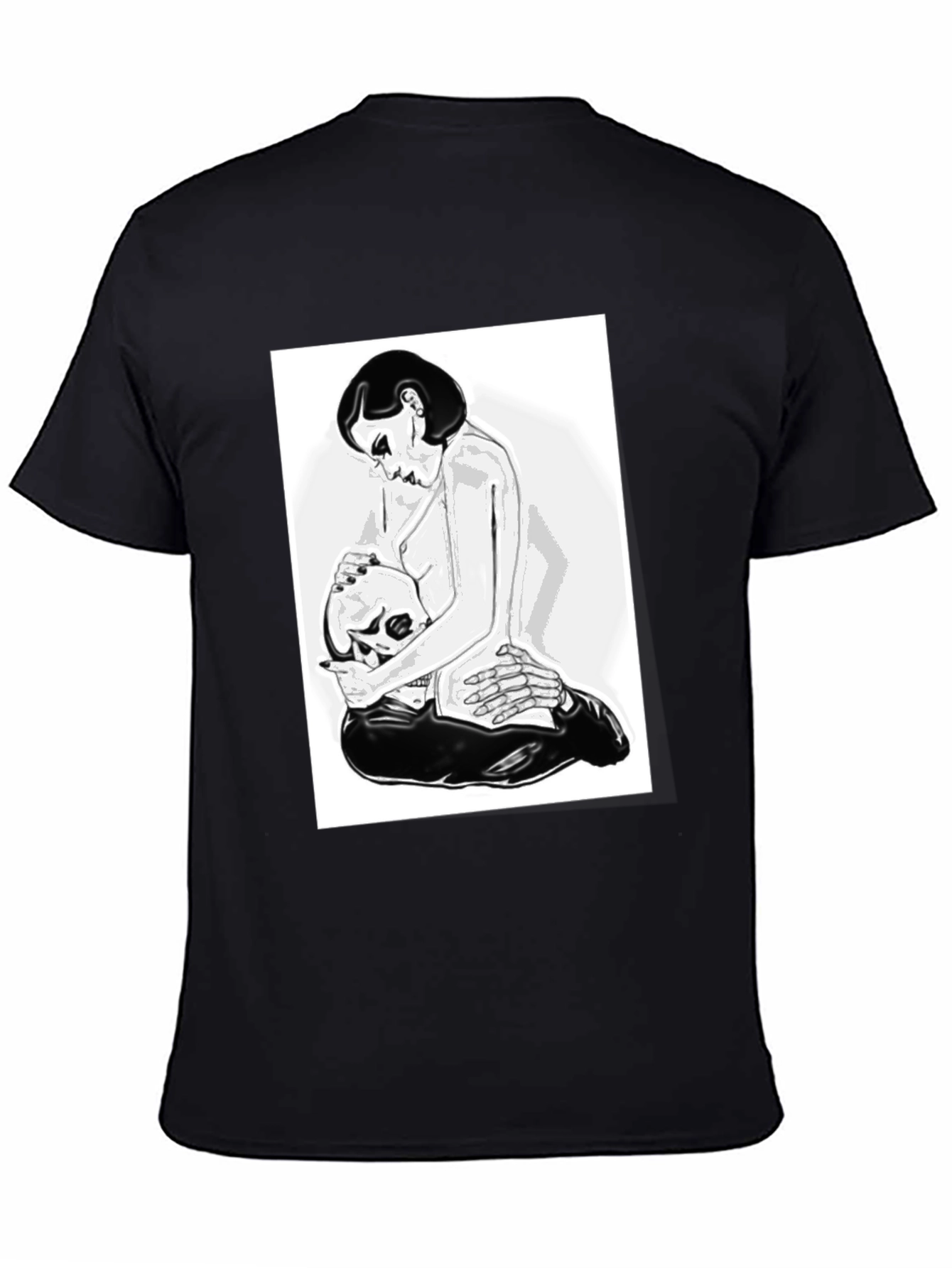 Black Graphic T-Shirt - Woman and Skull Design view 4