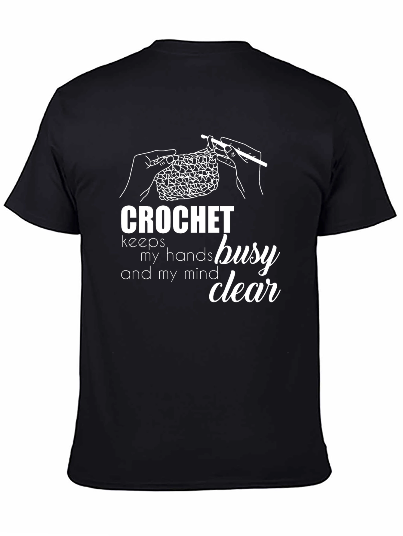 Black Crochet Keeps My Hands Busy Graphic Tee - Black view 4