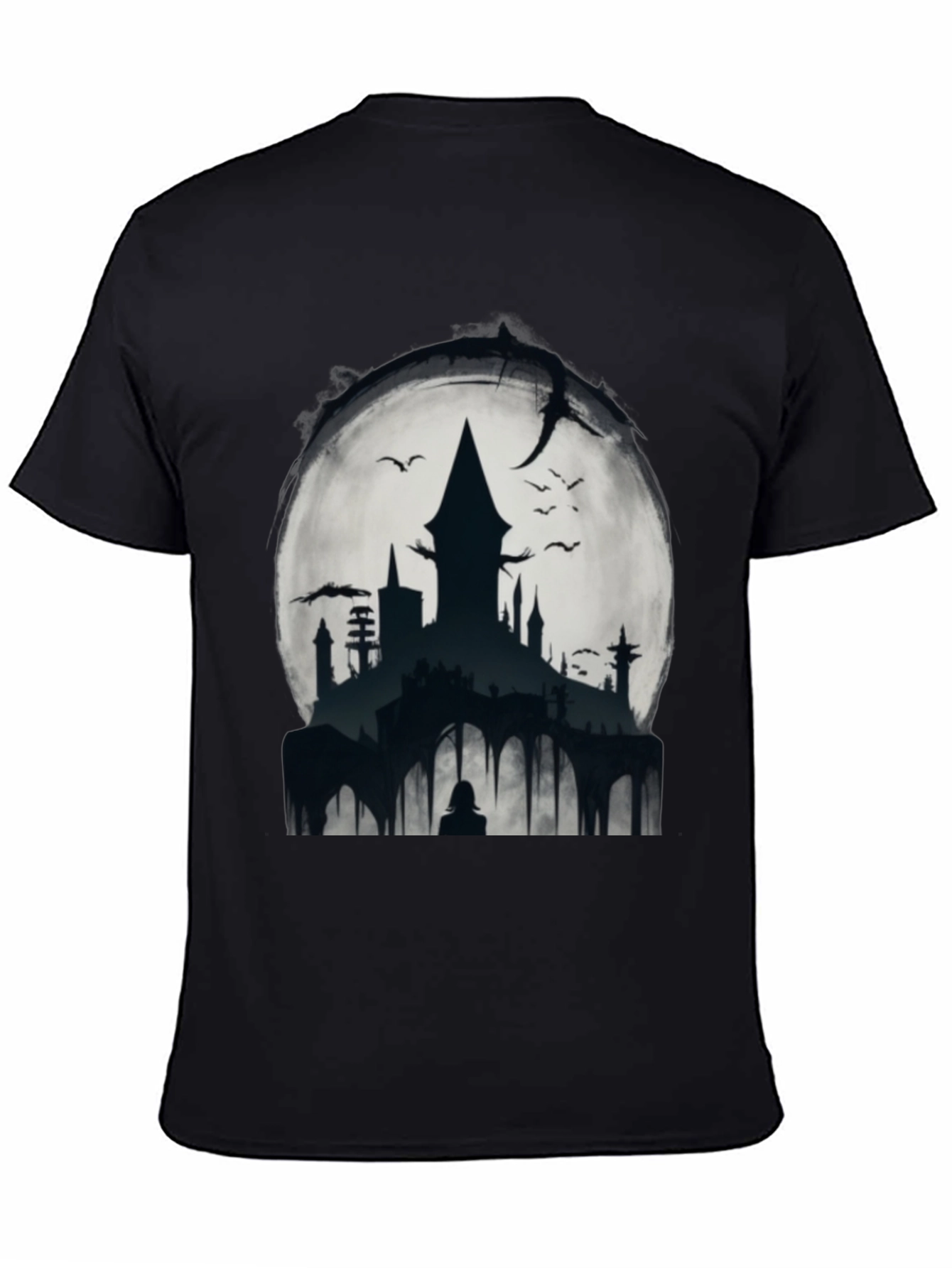 Black Moonlit Castle Graphic Tee - Gothic Style Shirt view 4