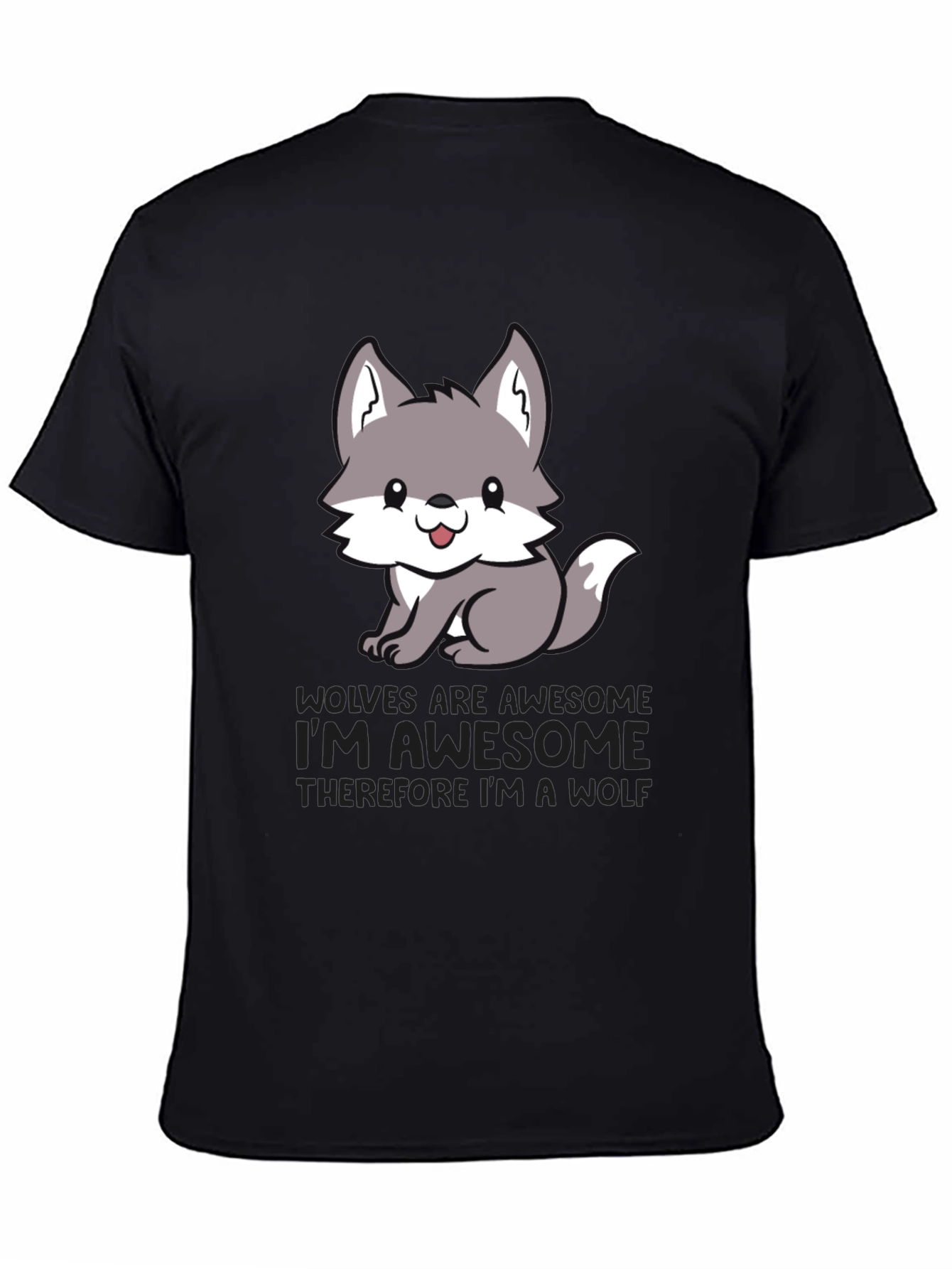 Black Awesome Wolf T-Shirt - Cute Animal Graphic Tee view 4