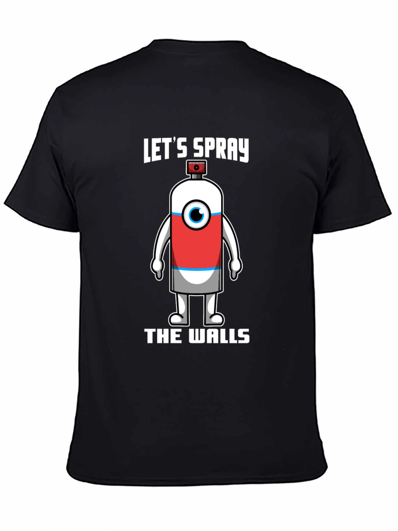 Black Let's Spray The Walls T-Shirt - Unique Cartoon Spray Can Design view 4