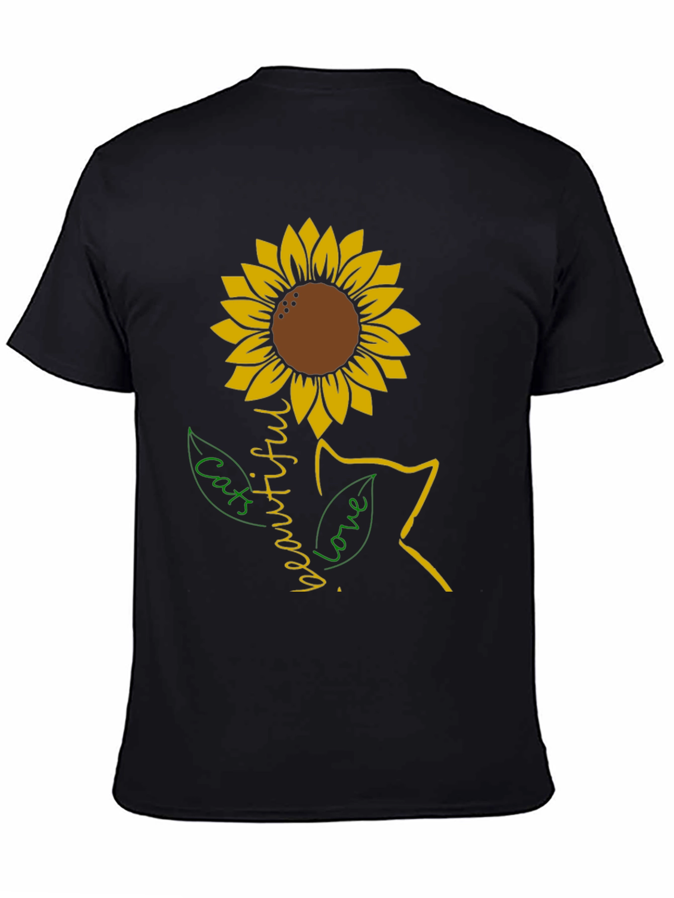 Black Sunflower Cat Lover T-Shirt view 4