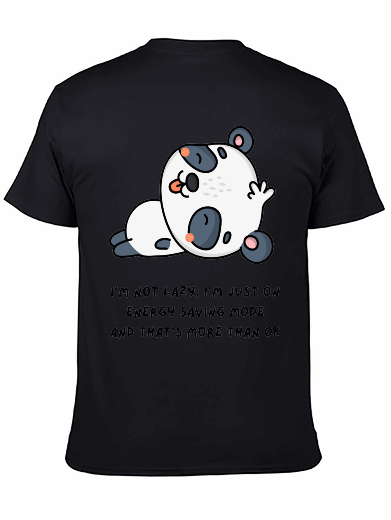 Black Lazy Panda Energy Saving Mode T-Shirt view 4