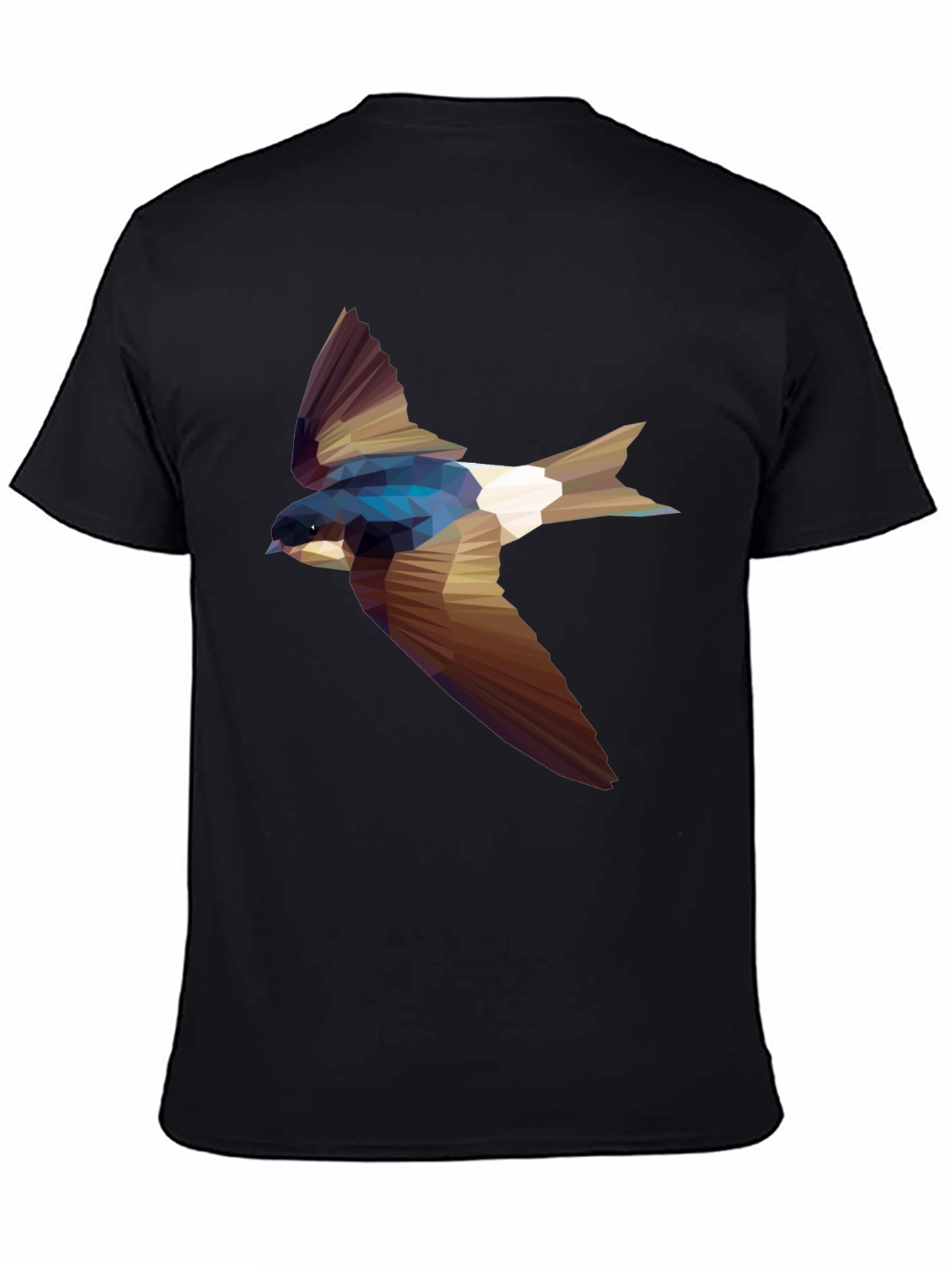 Black Geometric Swallow Print Black T-Shirt view 4