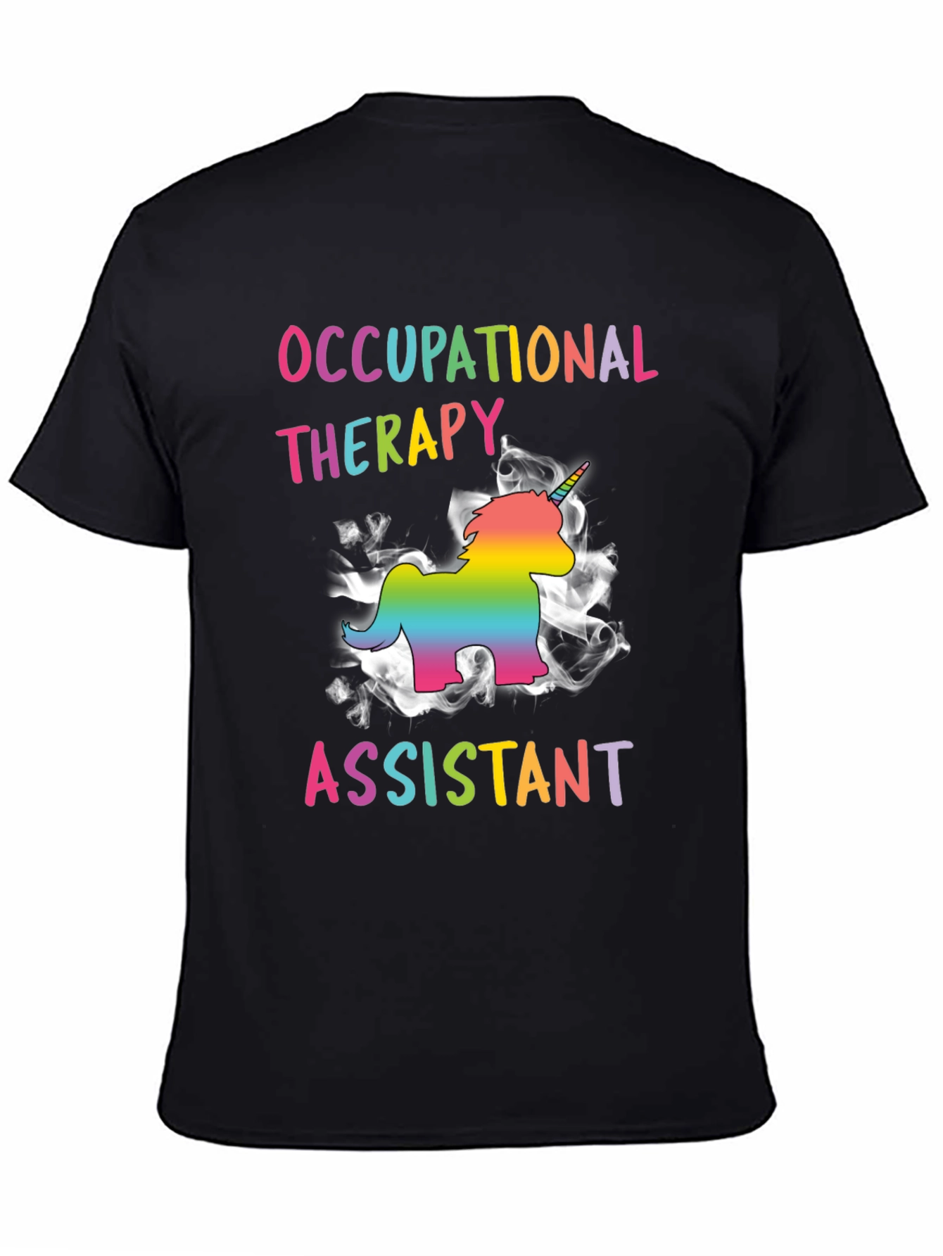 Black Occupational Therapy Assistant Rainbow Unicorn T-Shirt view 4