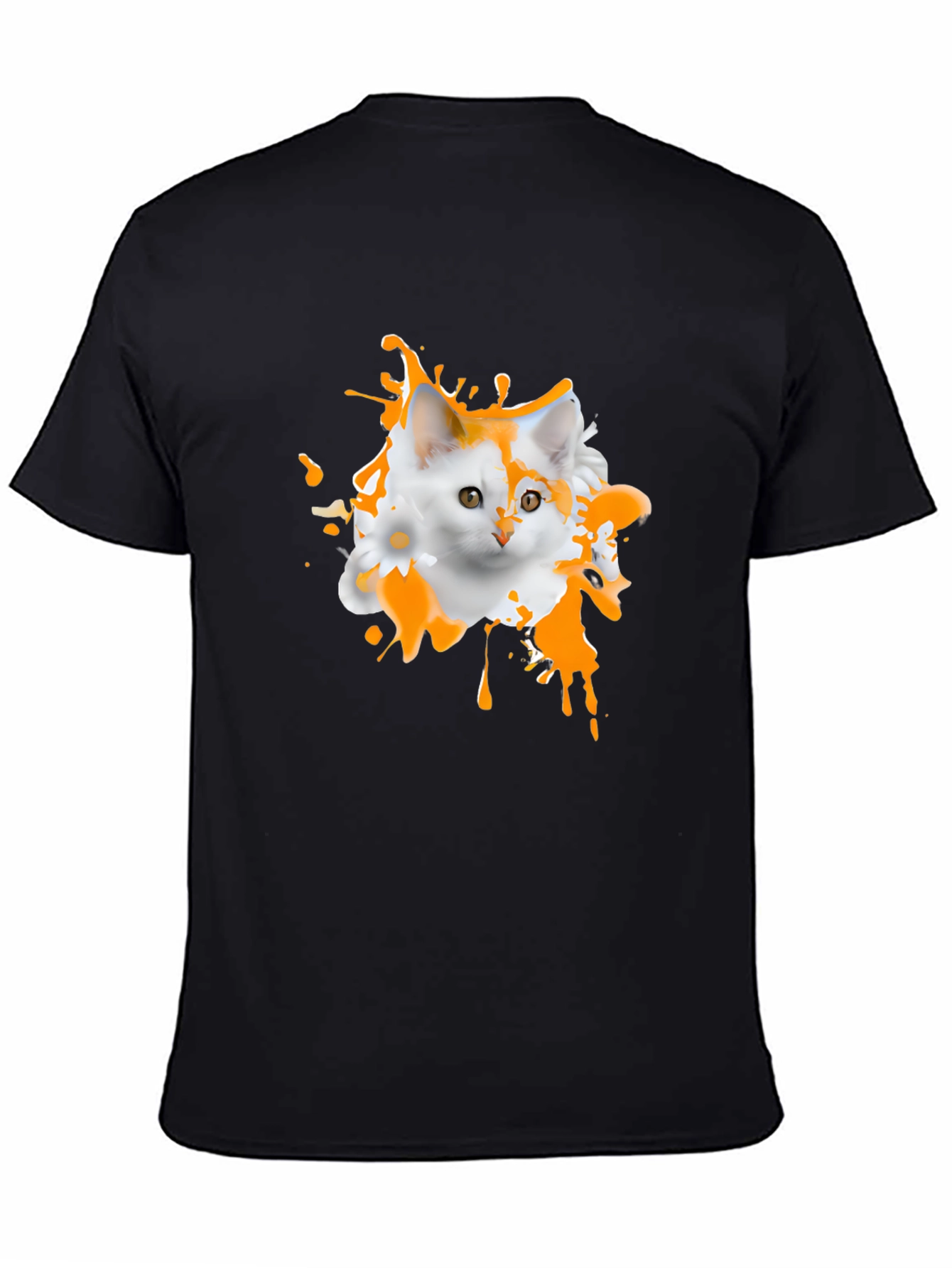 Black Cute Cat Splatter Graphic T-Shirt view 4