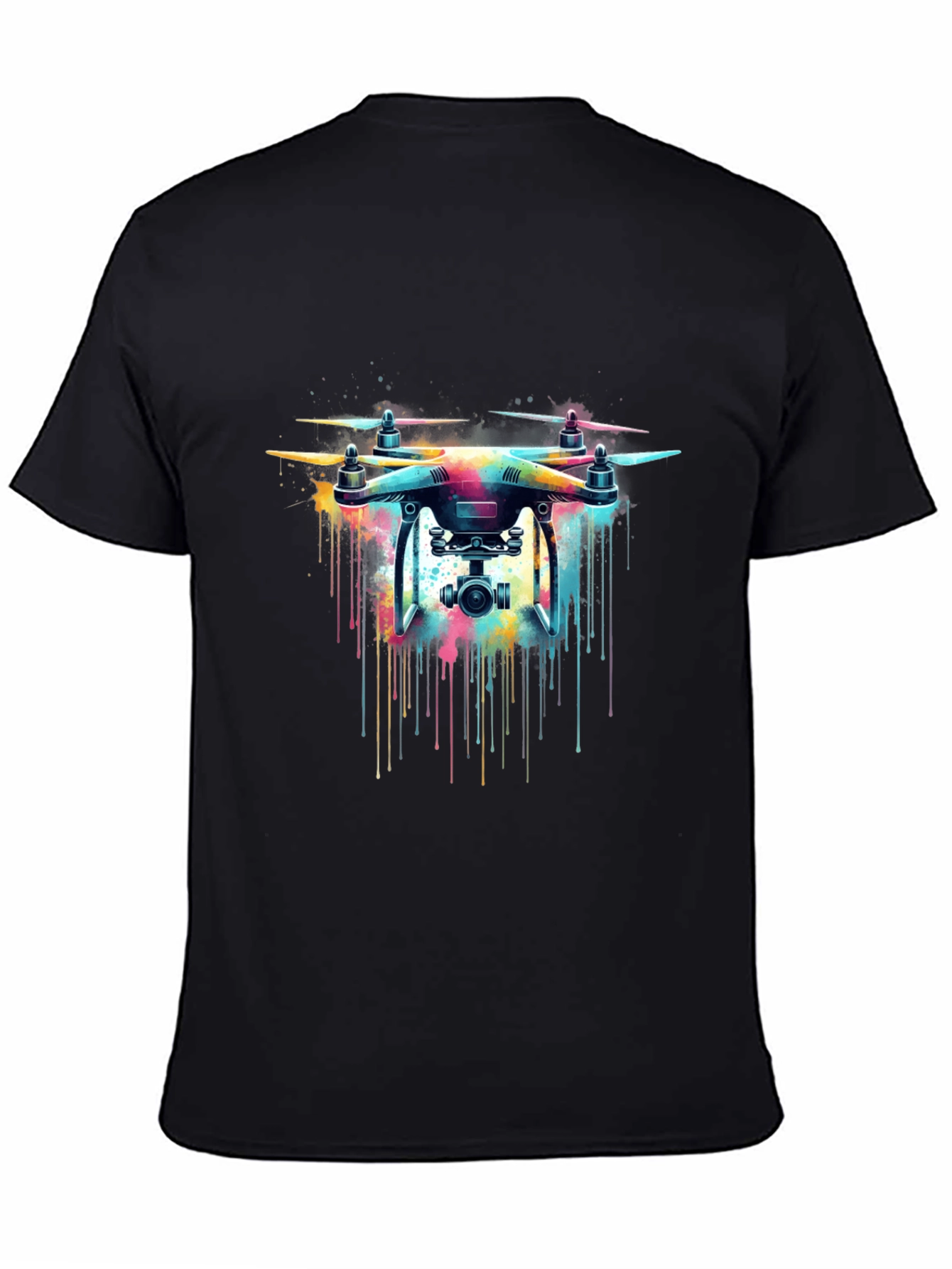 Black Drone Art T-Shirt - Colorful Drone Design Tee view 4