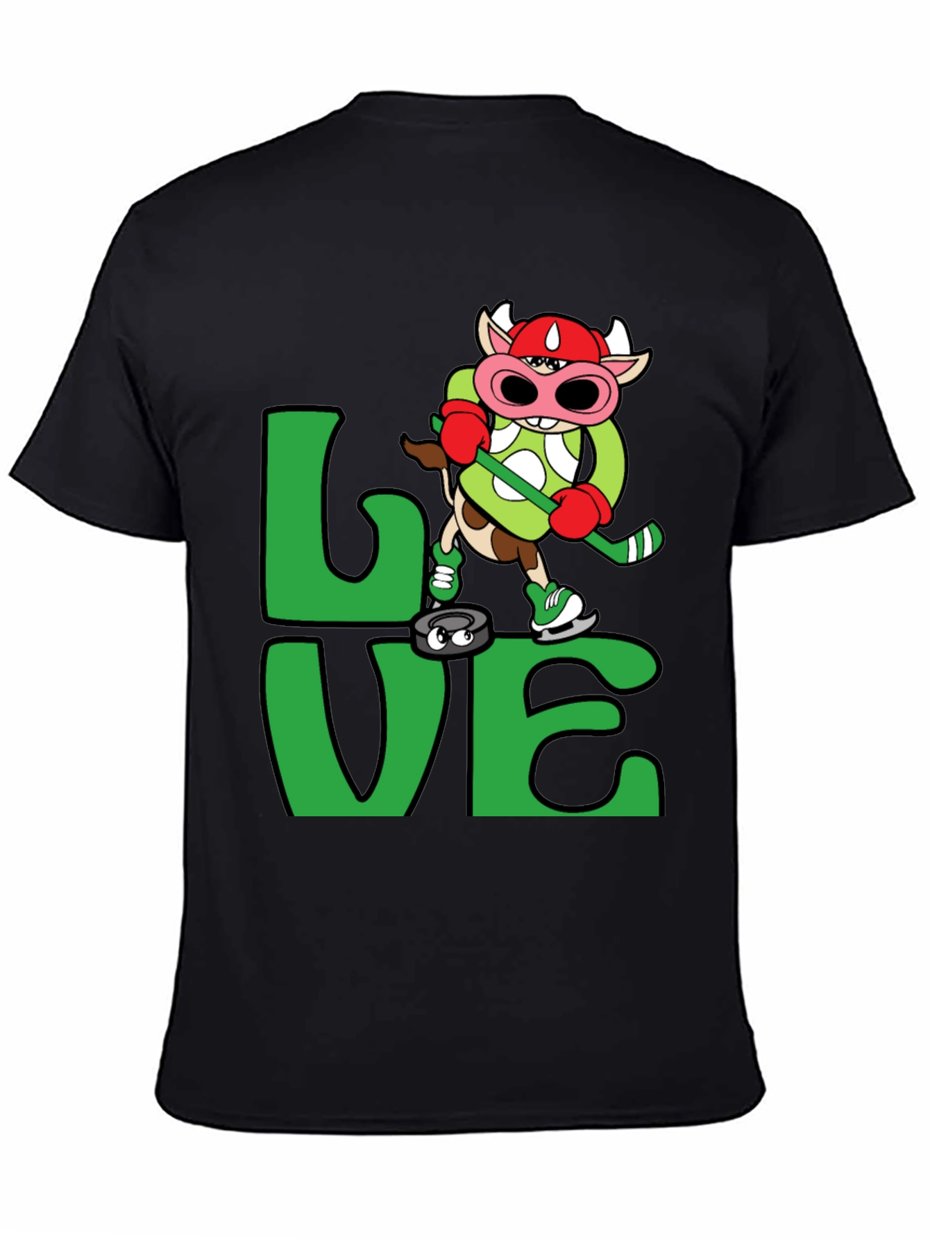 Black Love Hockey Cow T-Shirt Black view 4