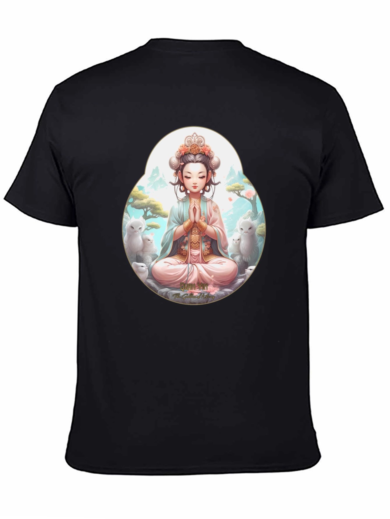 Black Zen Girl T-Shirt - Meditating Anime Style view 4
