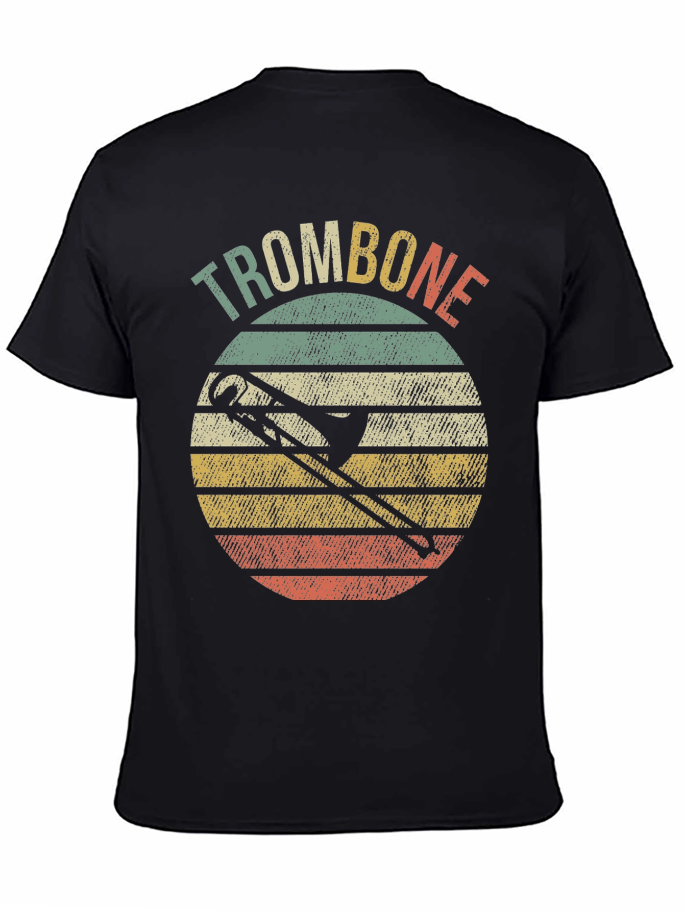 Black Retro Trombone Sunset Music T-Shirt view 4
