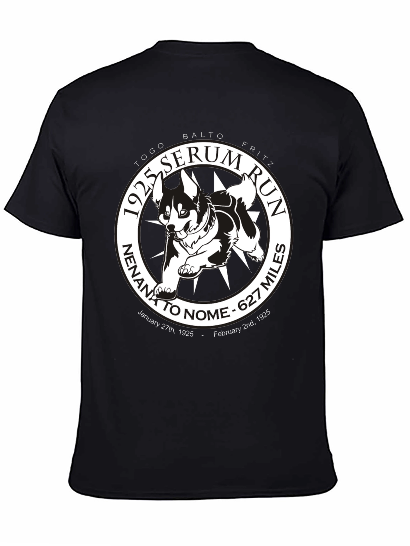 Black 1925 Serum Run T-Shirt - Togo, Balto, Fritz view 4