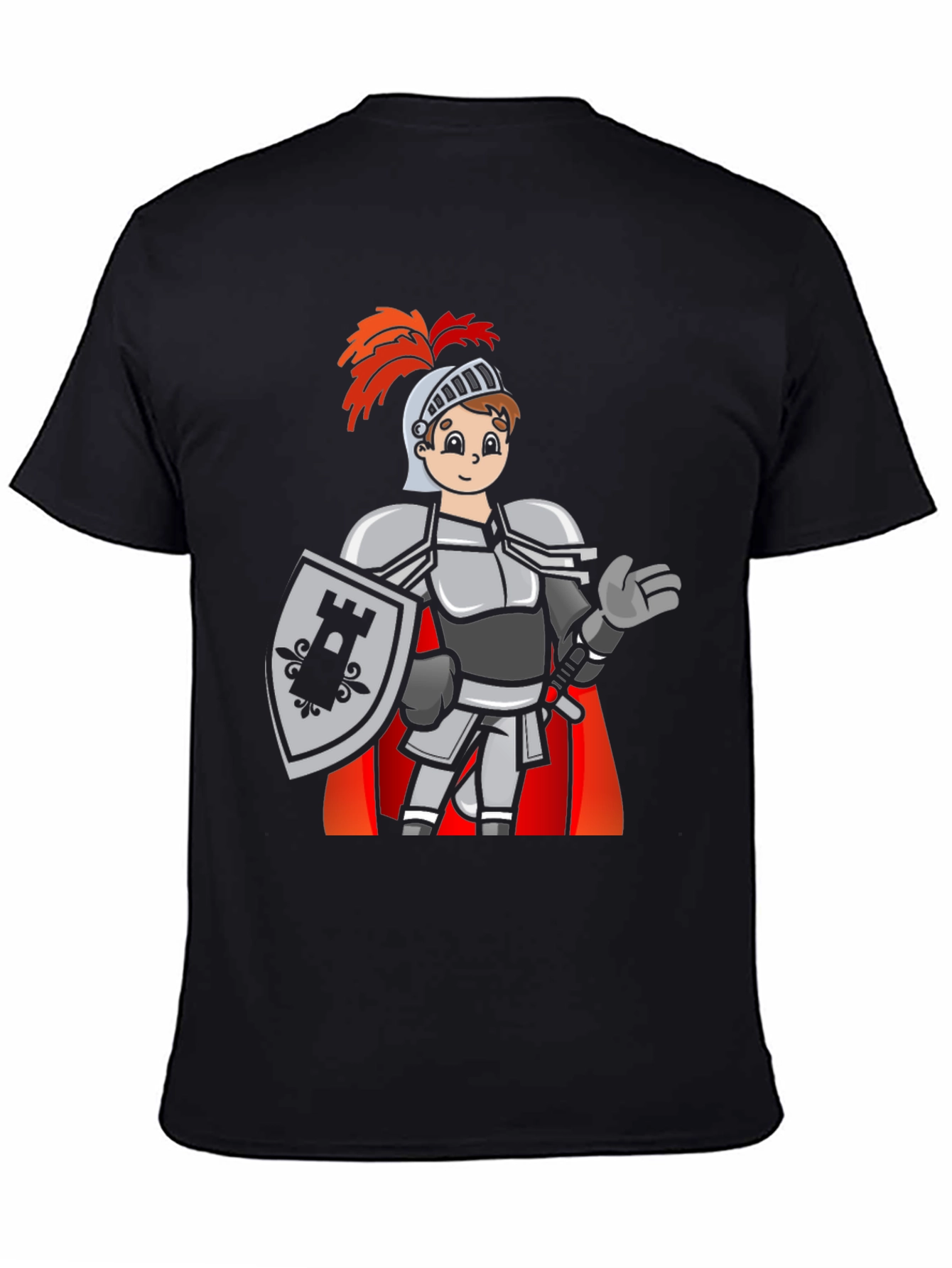 Black Cartoon Knight Graphic Tee - Black Casual T-Shirt view 4