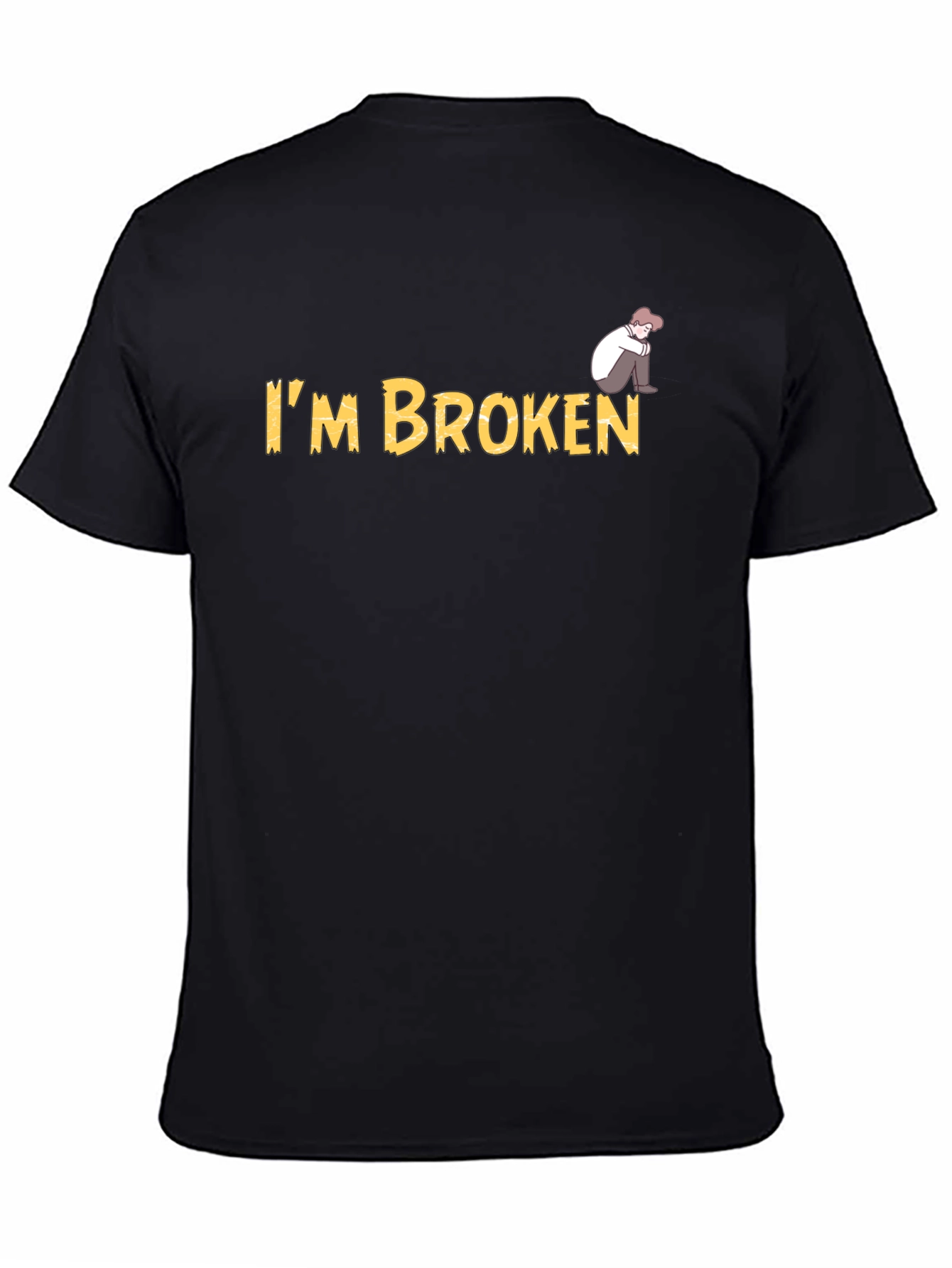 Black I'm Broken Graphic Tee - Sad Cartoon Man T-Shirt view 4