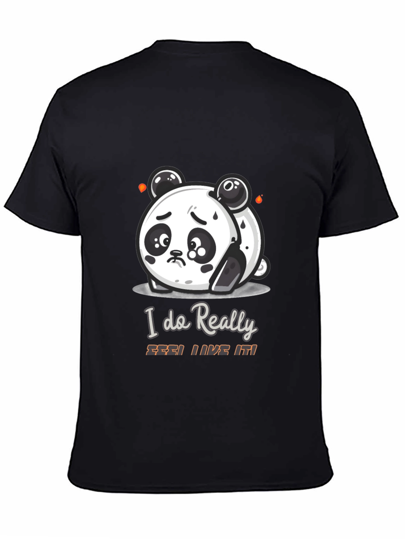 Black Sad Panda Cartoon Graphic T-Shirt view 4