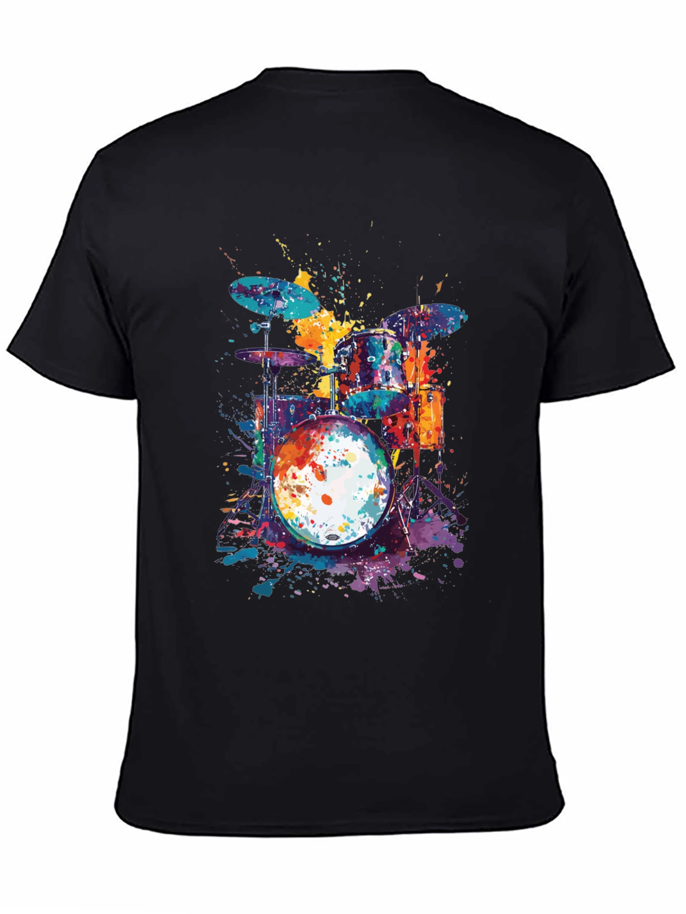 Black Colorful Drum Set T-Shirt - Music Lover Tee view 4