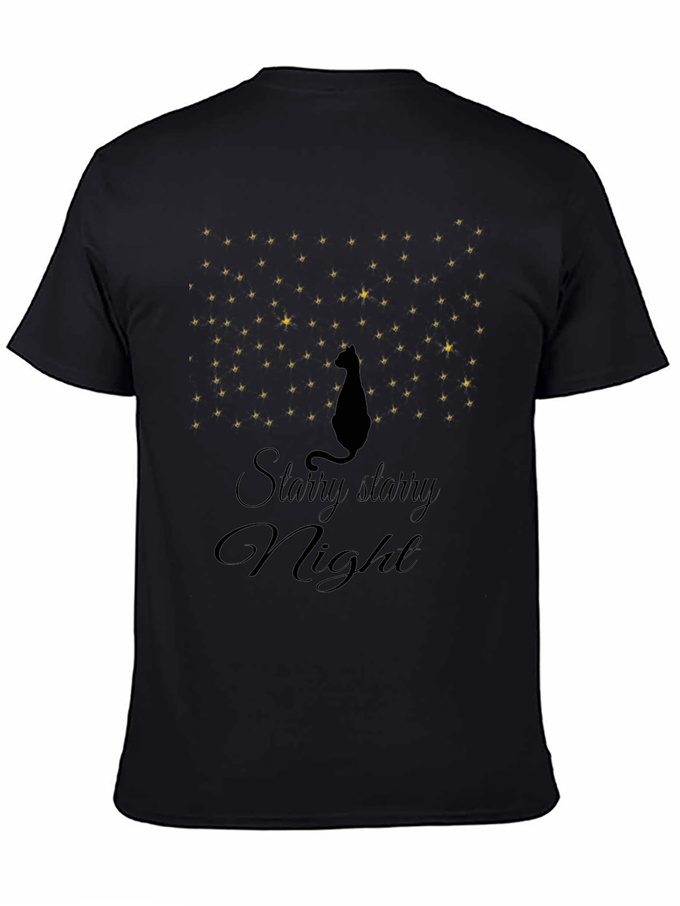 Black Starry Night Cat T-Shirt view 4