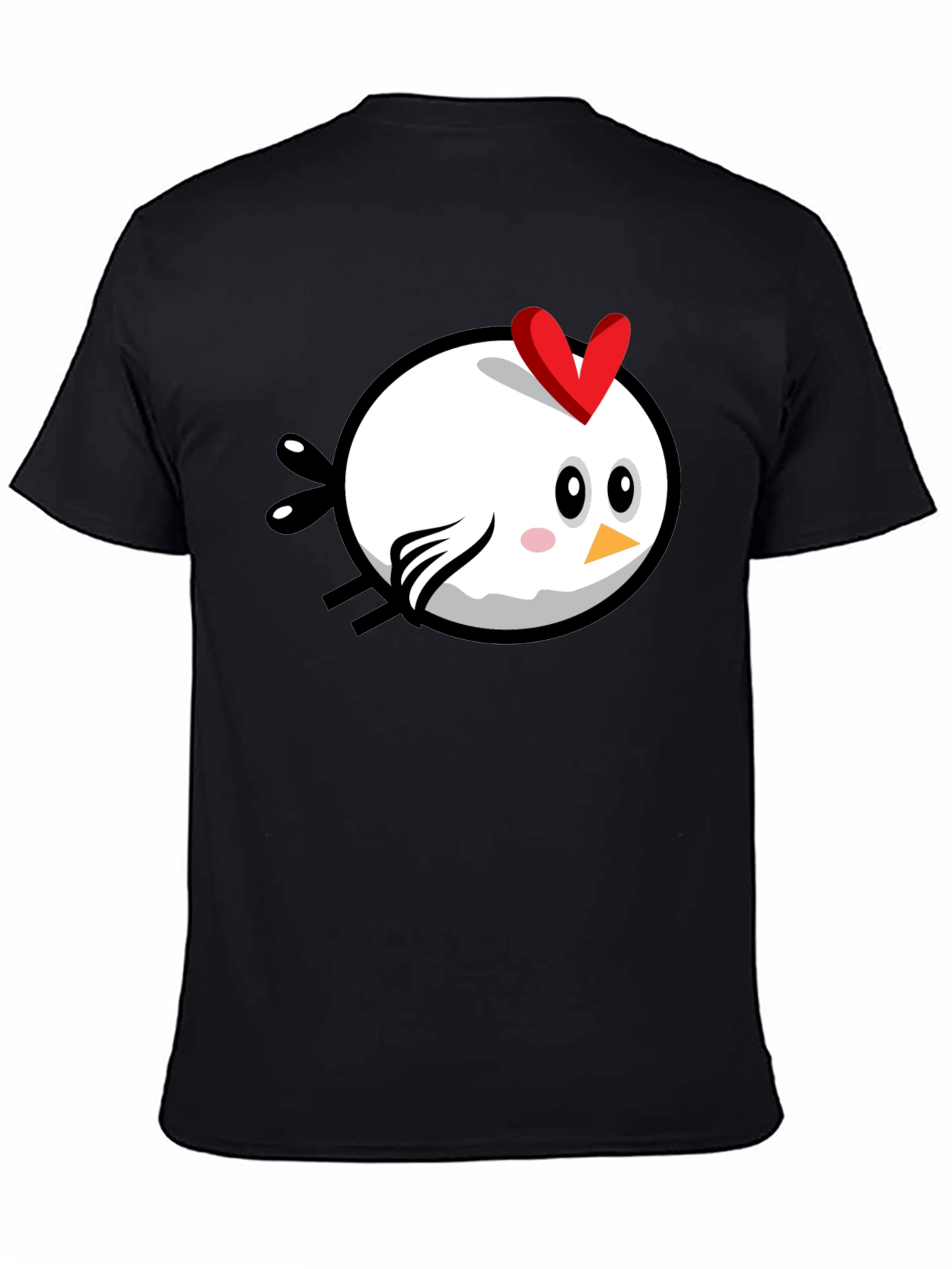 Black Cartoon Chicken Graphic Tee - Black Cotton T-Shirt view 4