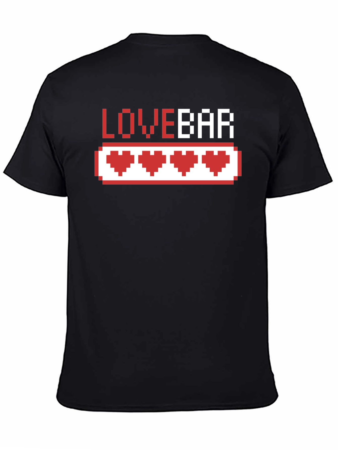 Black Love Bar Pixel Heart Gamer T-Shirt - Black Cotton Tee view 4